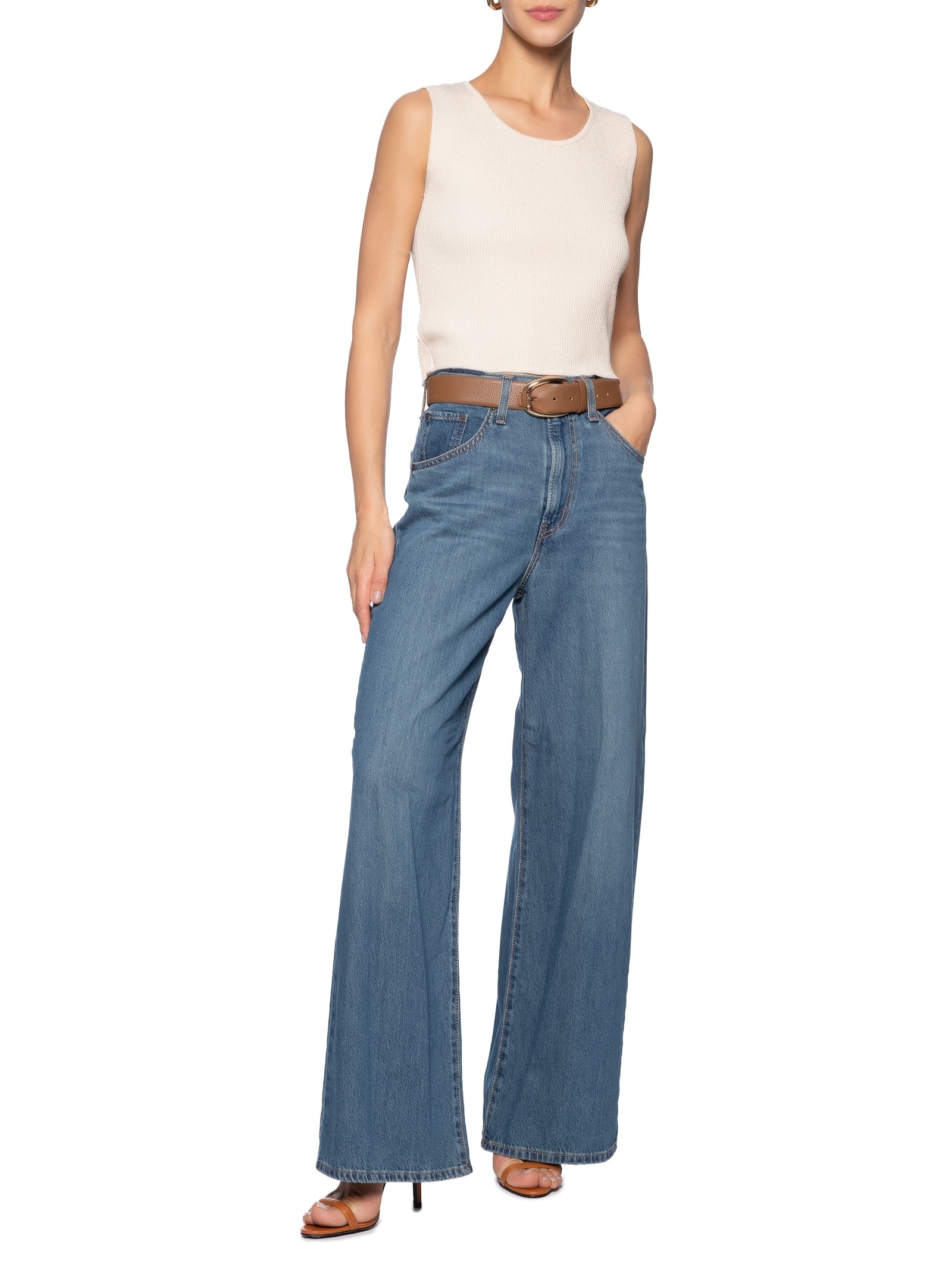 Blusa Feminina Tricot Sem Manga Bege Market 33