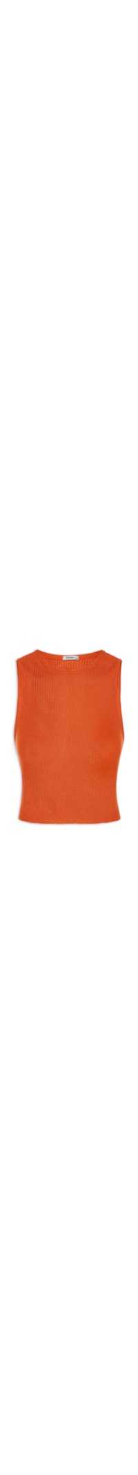 Blusa Feminina Tricot Sem Manga Cava Alongada Cropped - Laranja