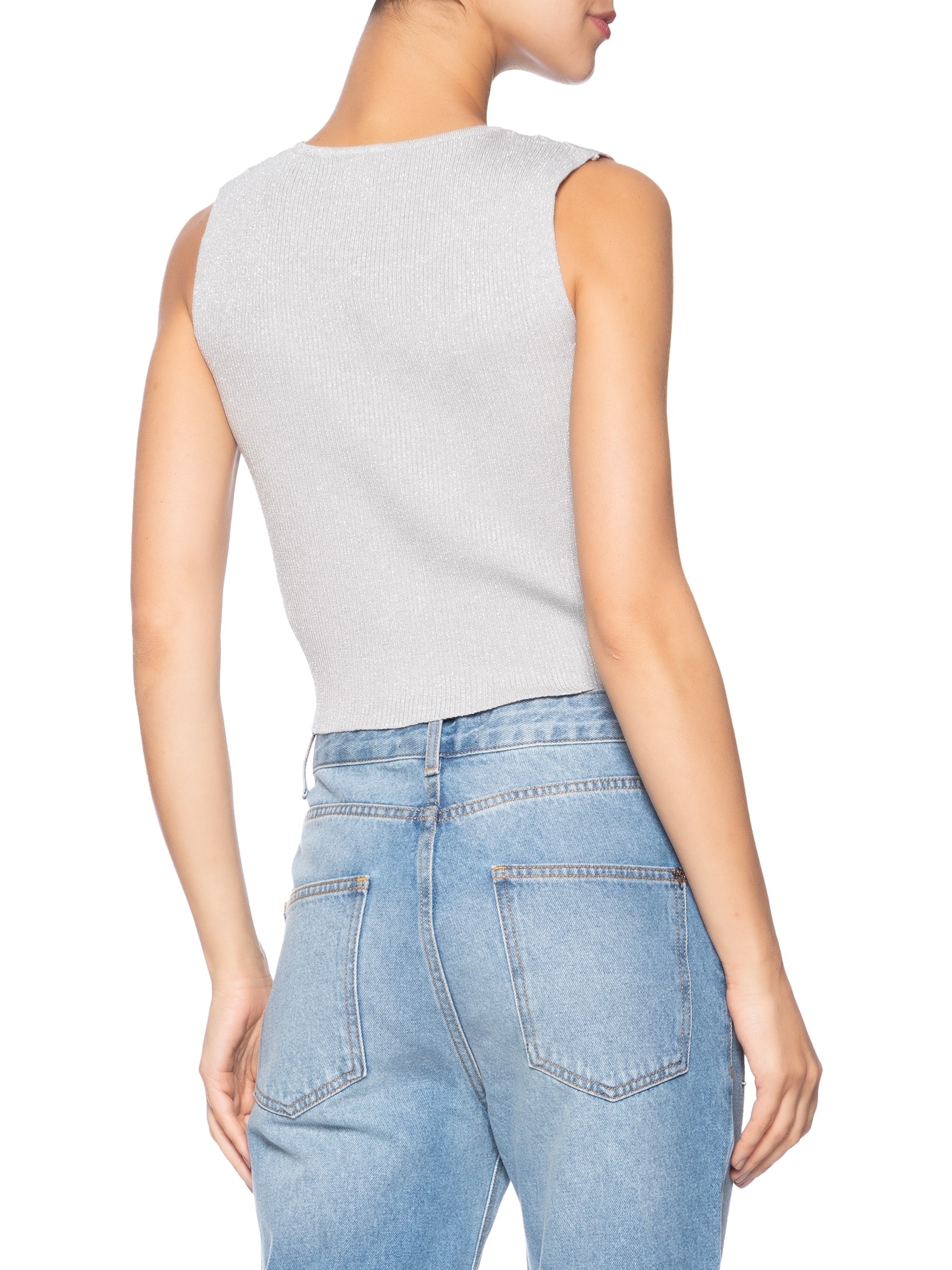 Blusa Feminina Tricot Sem Manga Cinza Market 33