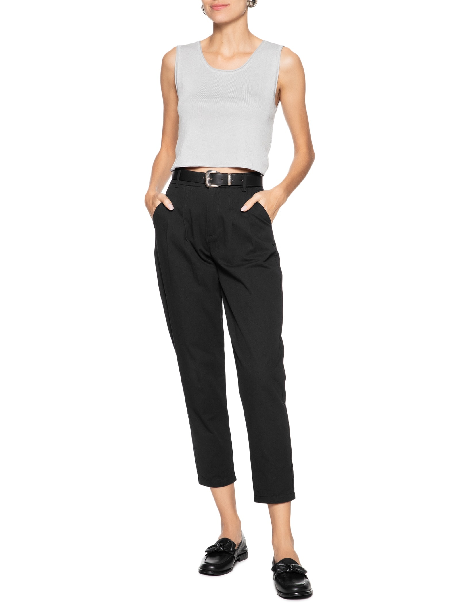 Blusa Feminina Tricot Sem Manga Decote Em U Cinza Basiq