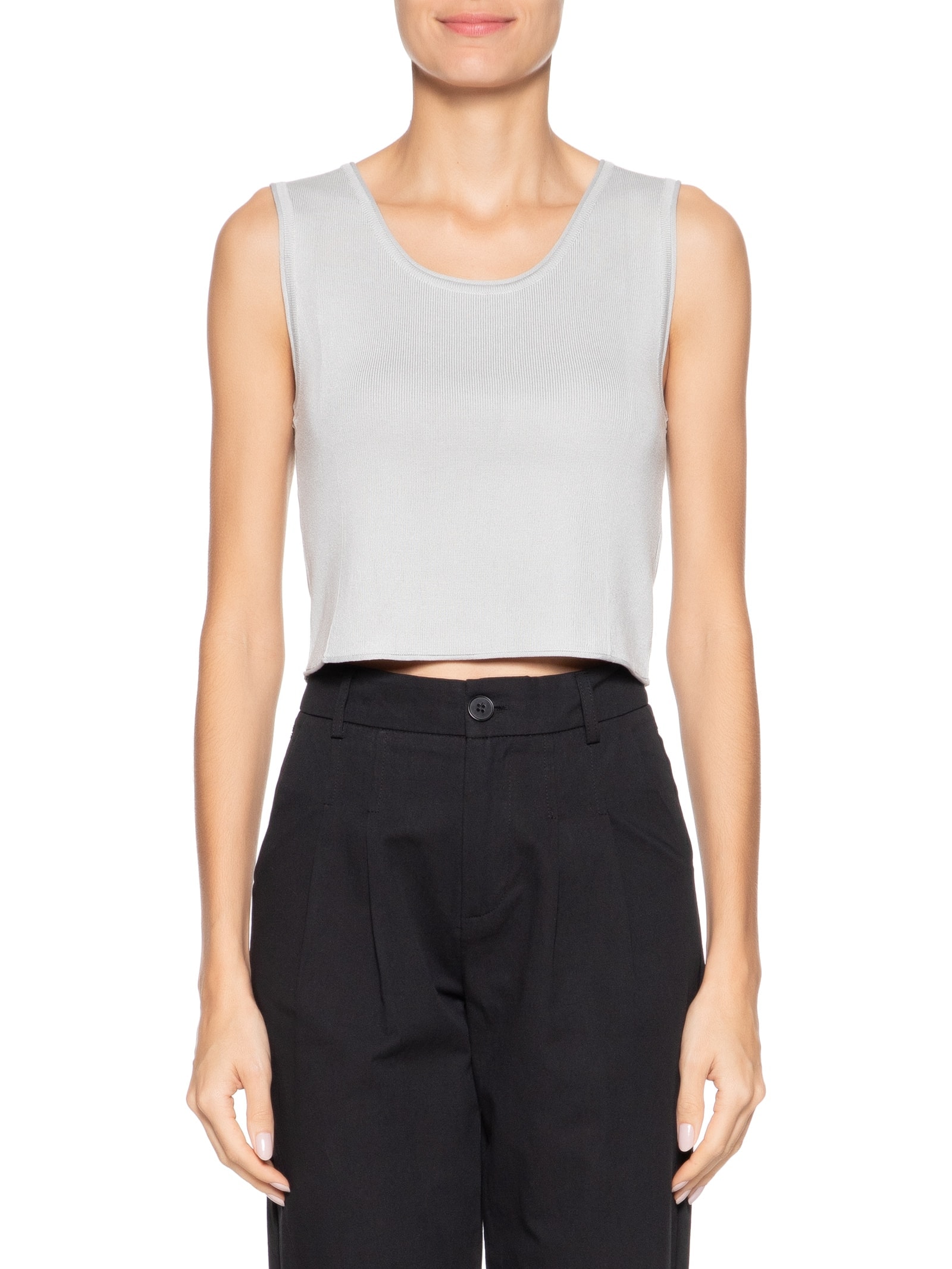 Blusa Feminina Tricot Sem Manga Decote Em U Cinza Basiq