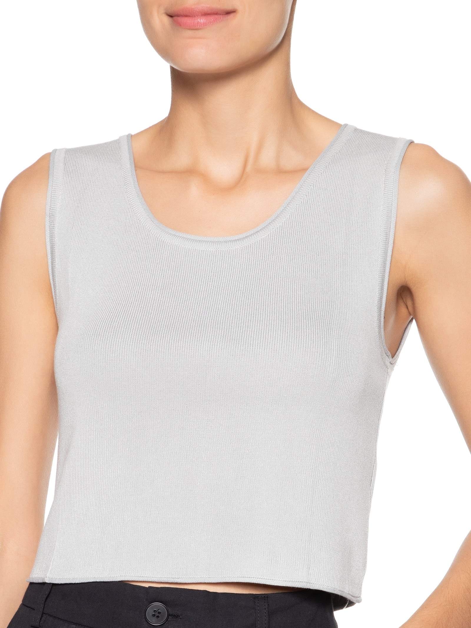 Blusa Feminina Tricot Sem Manga Decote Em U Cinza Basiq