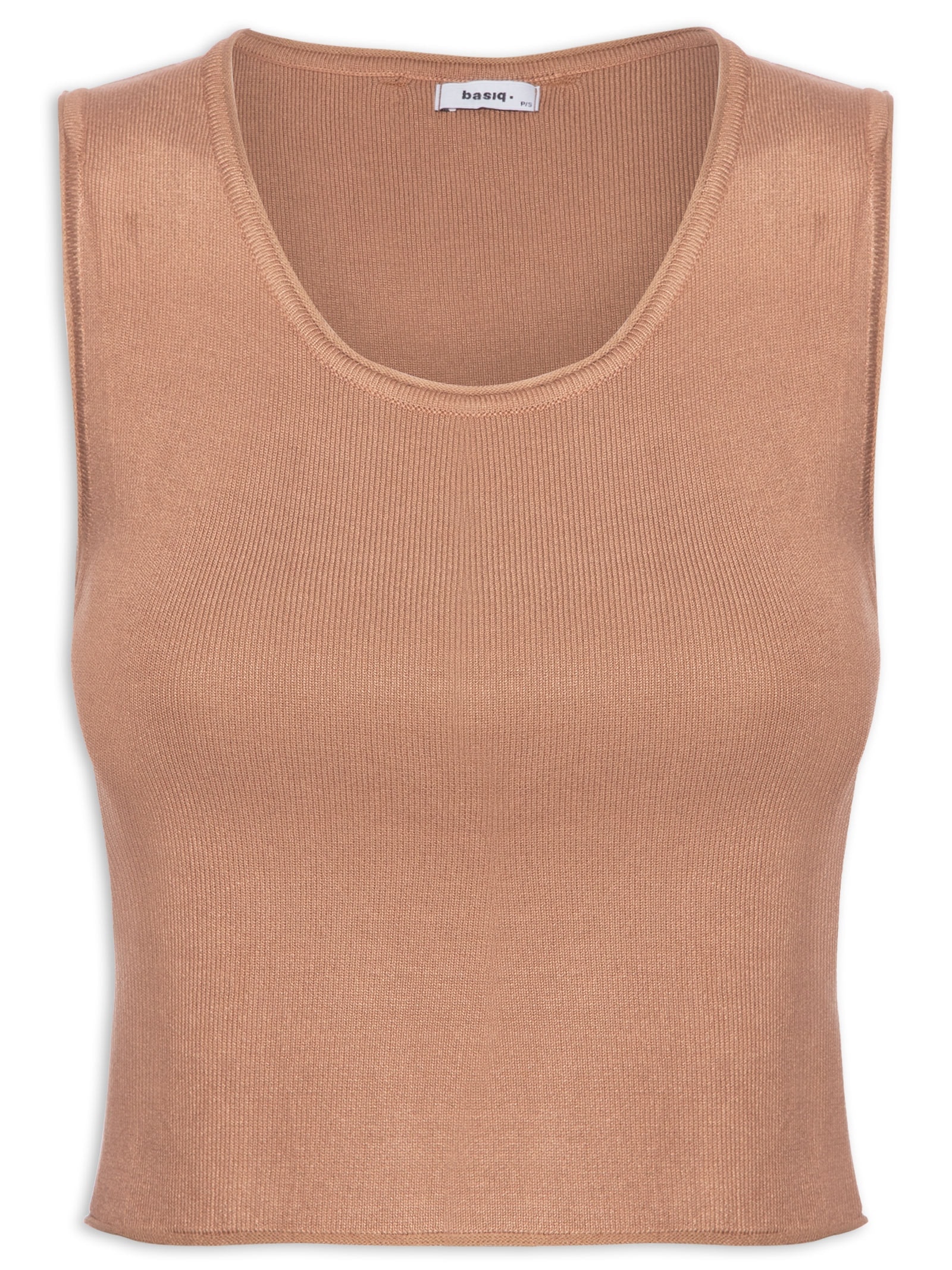 Blusa Feminina Tricot Sem Manga Decote Em U Marrom Basiq