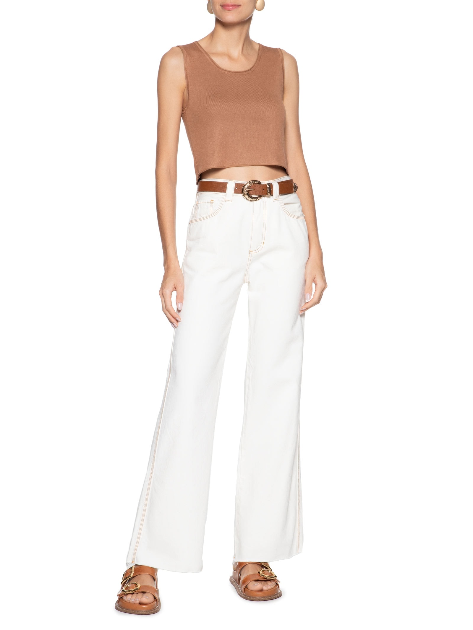 Blusa Feminina Tricot Sem Manga Decote Em U Marrom Basiq