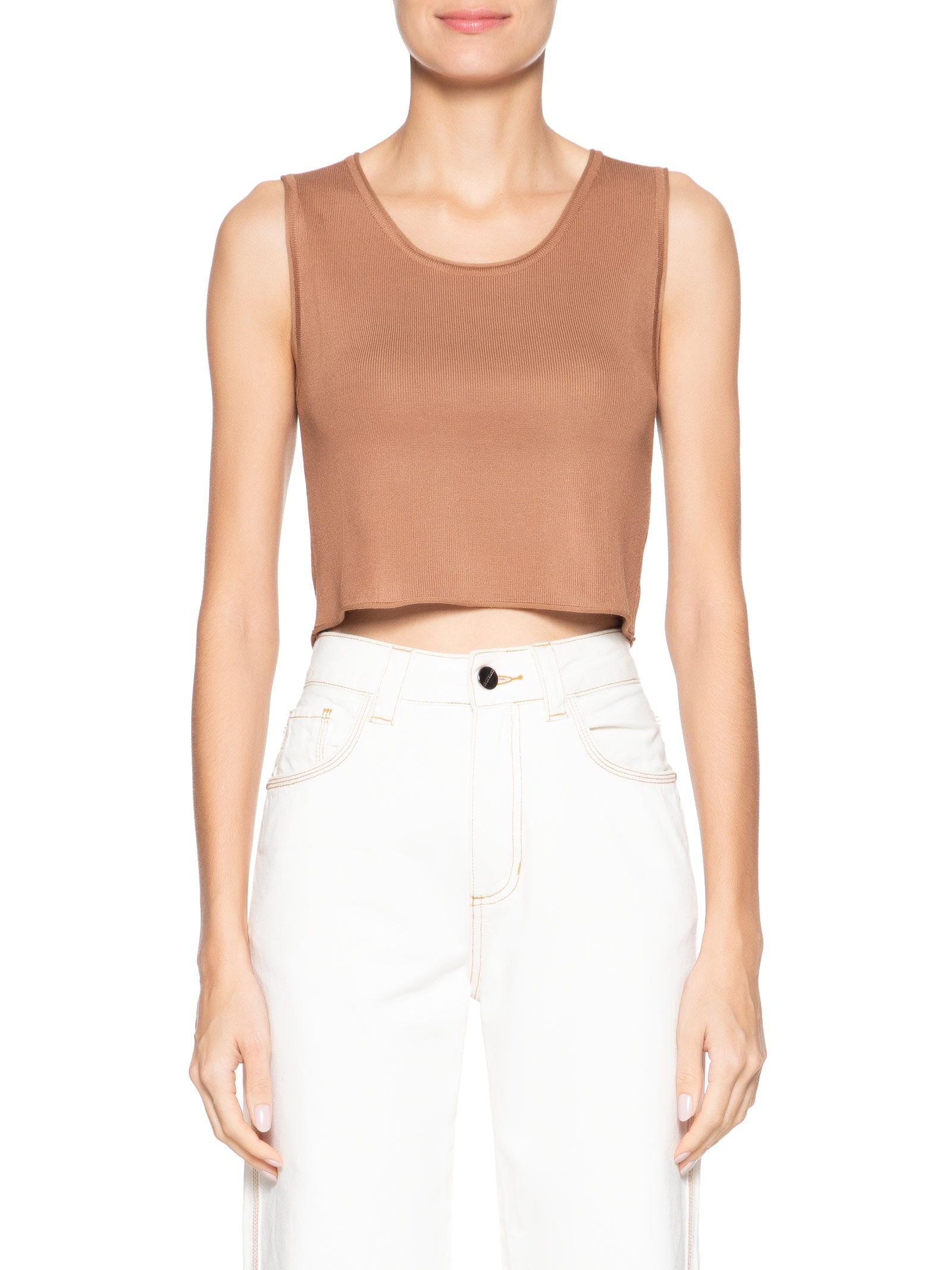 Blusa Feminina Tricot Sem Manga Decote Em U Marrom Basiq