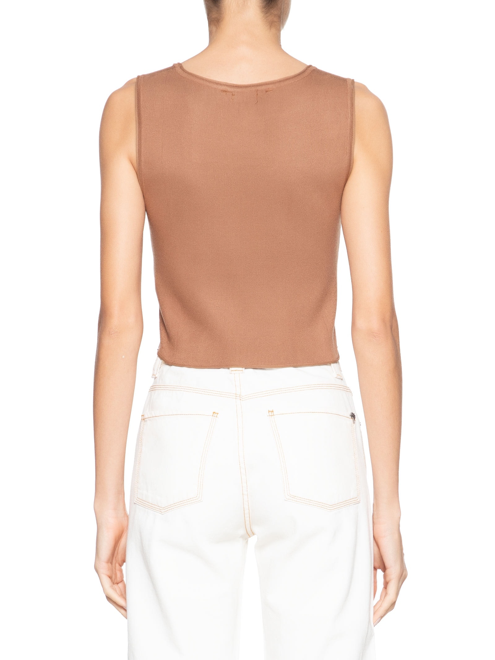 Blusa Feminina Tricot Sem Manga Decote Em U Marrom Basiq