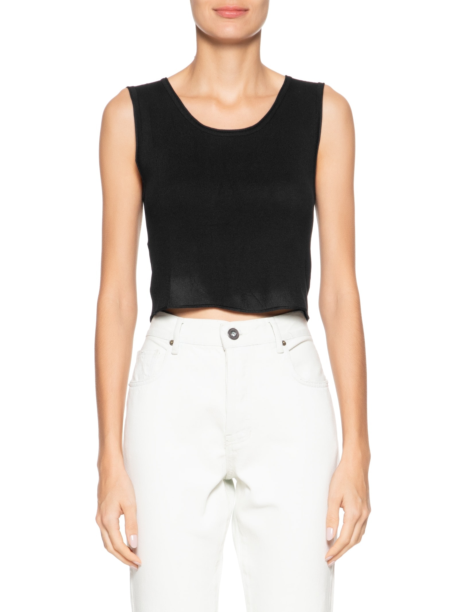 Blusa Feminina Tricot Sem Manga Decote Em U Preto Basiq