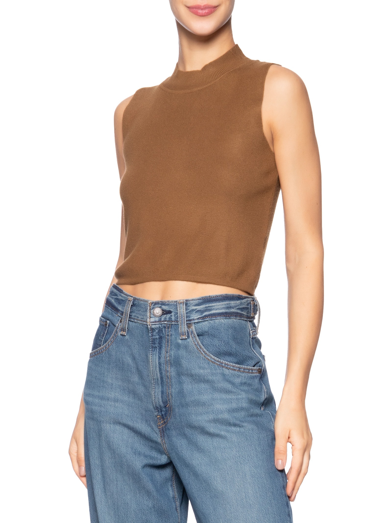 Blusa Feminina Tricot Sem Manga Marrom Market 33