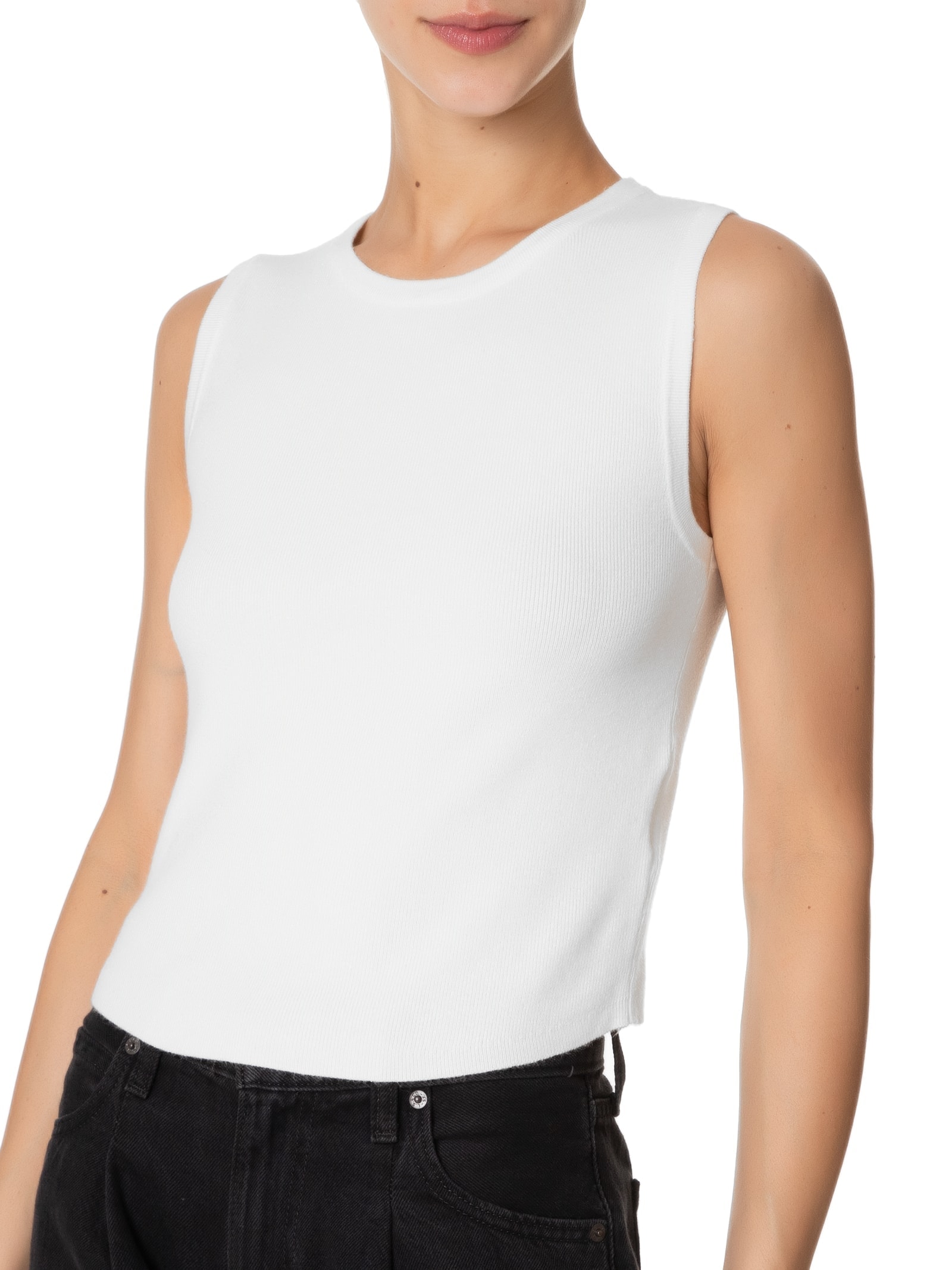 Blusa Feminina Tricot Sem Manga Off White Basiq