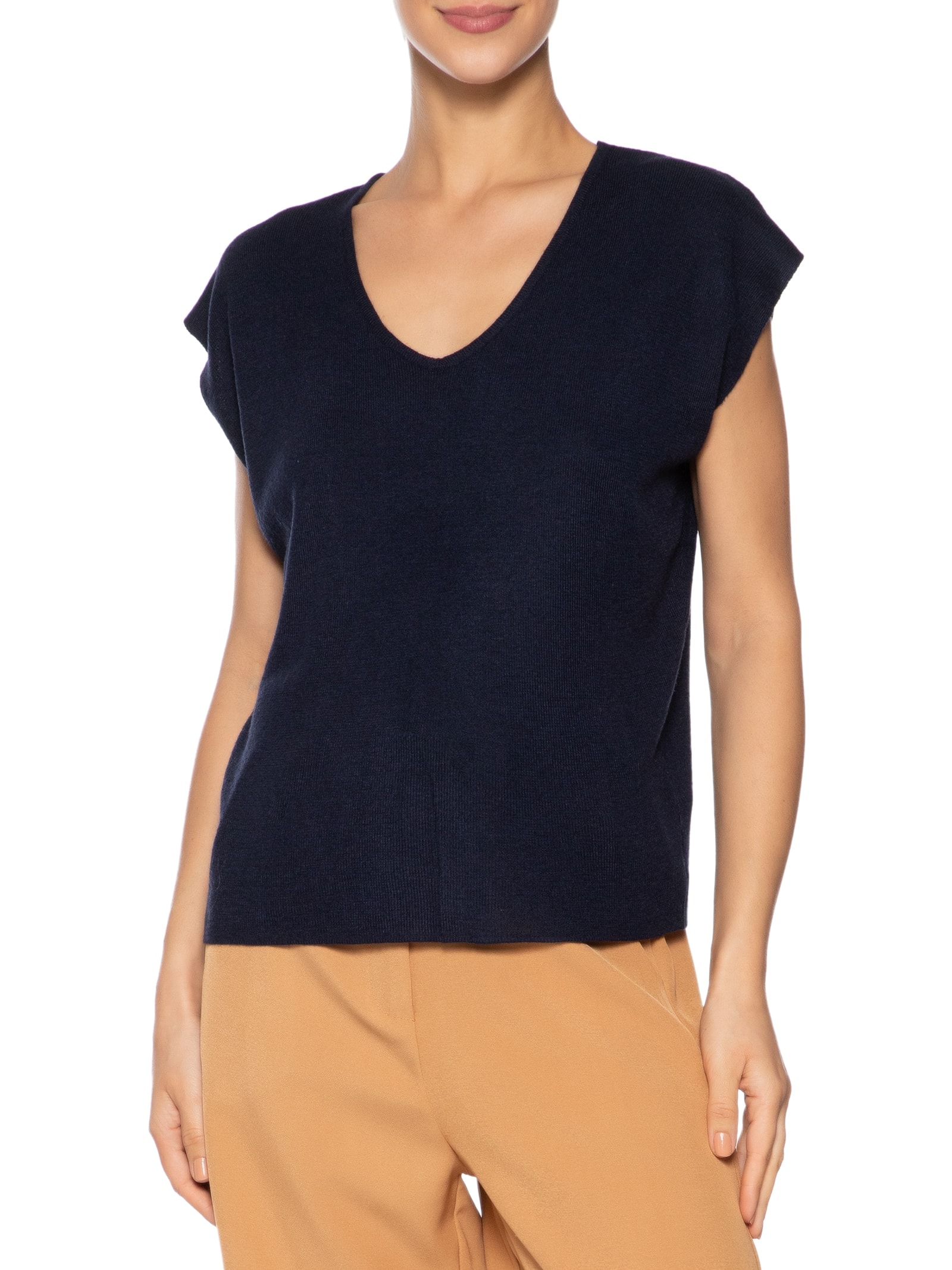 Blusa Feminina Tricot Sem Manga Oversized Azul Basiq