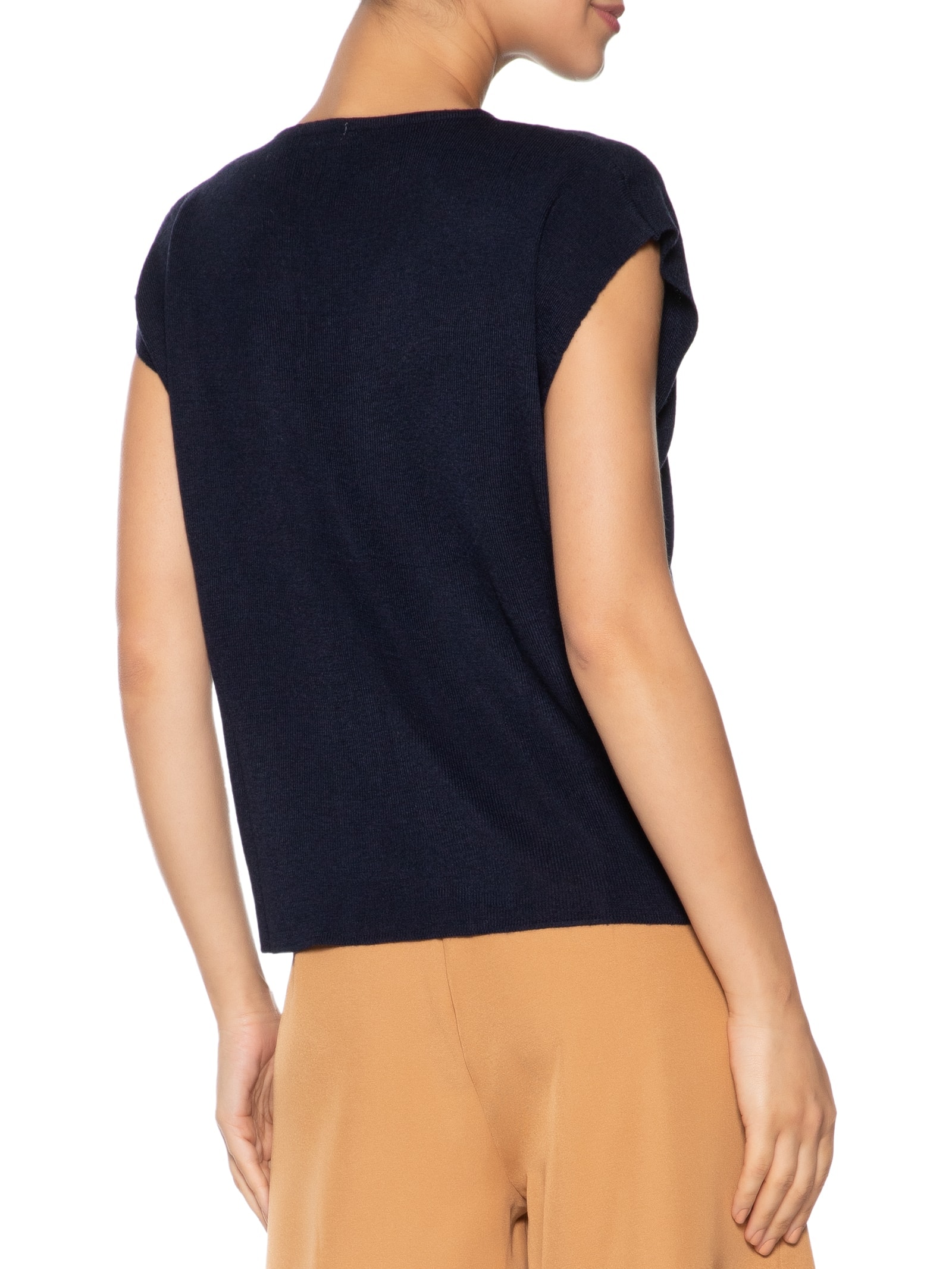 Blusa Feminina Tricot Sem Manga Oversized Azul Basiq