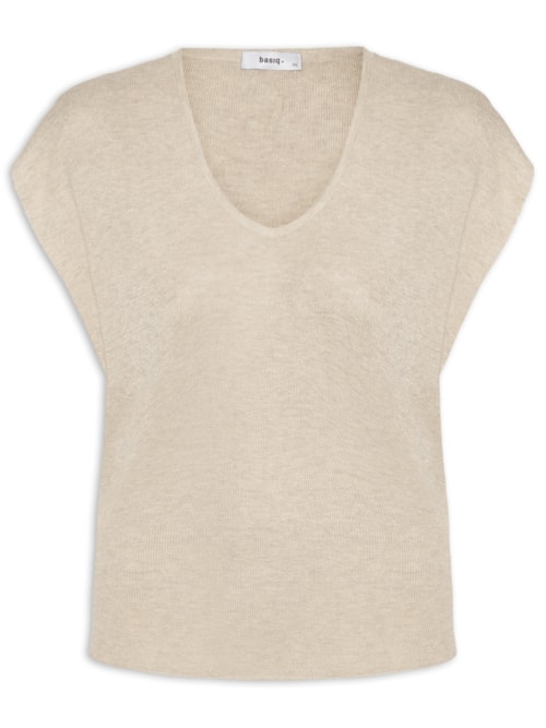 Blusa Feminina Tricot Sem Manga Oversized – Bege