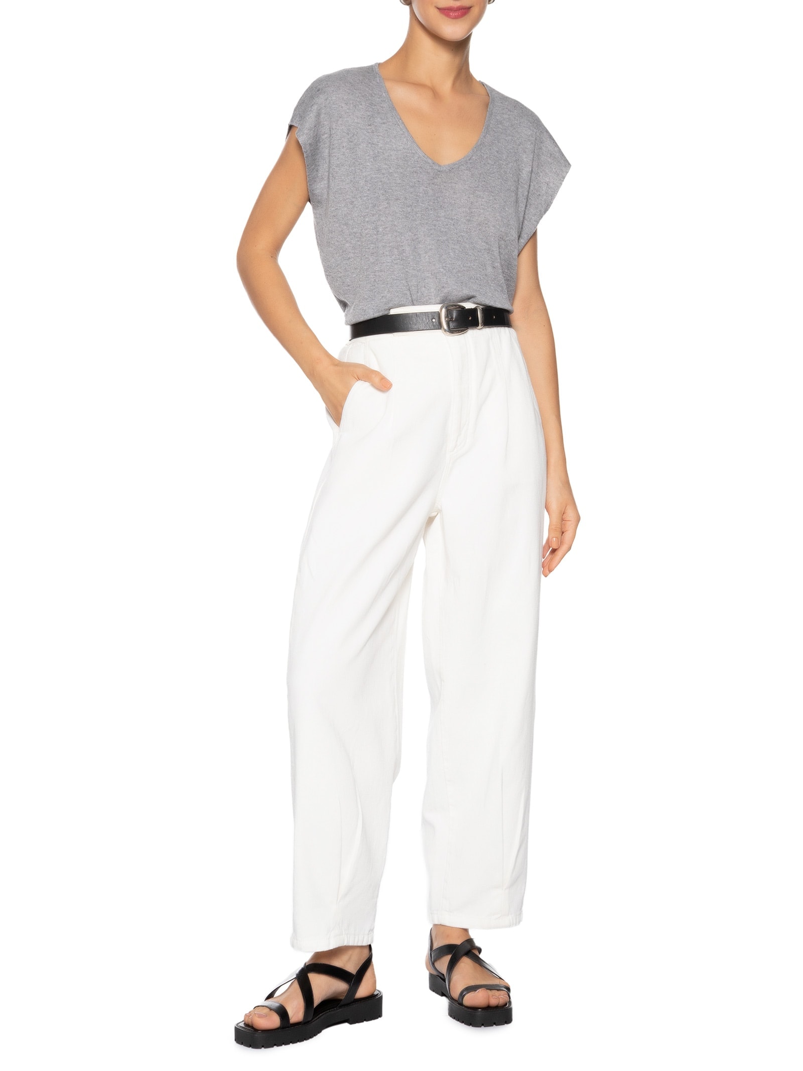 Blusa Feminina Tricot Sem Manga Oversized Cinza Basiq