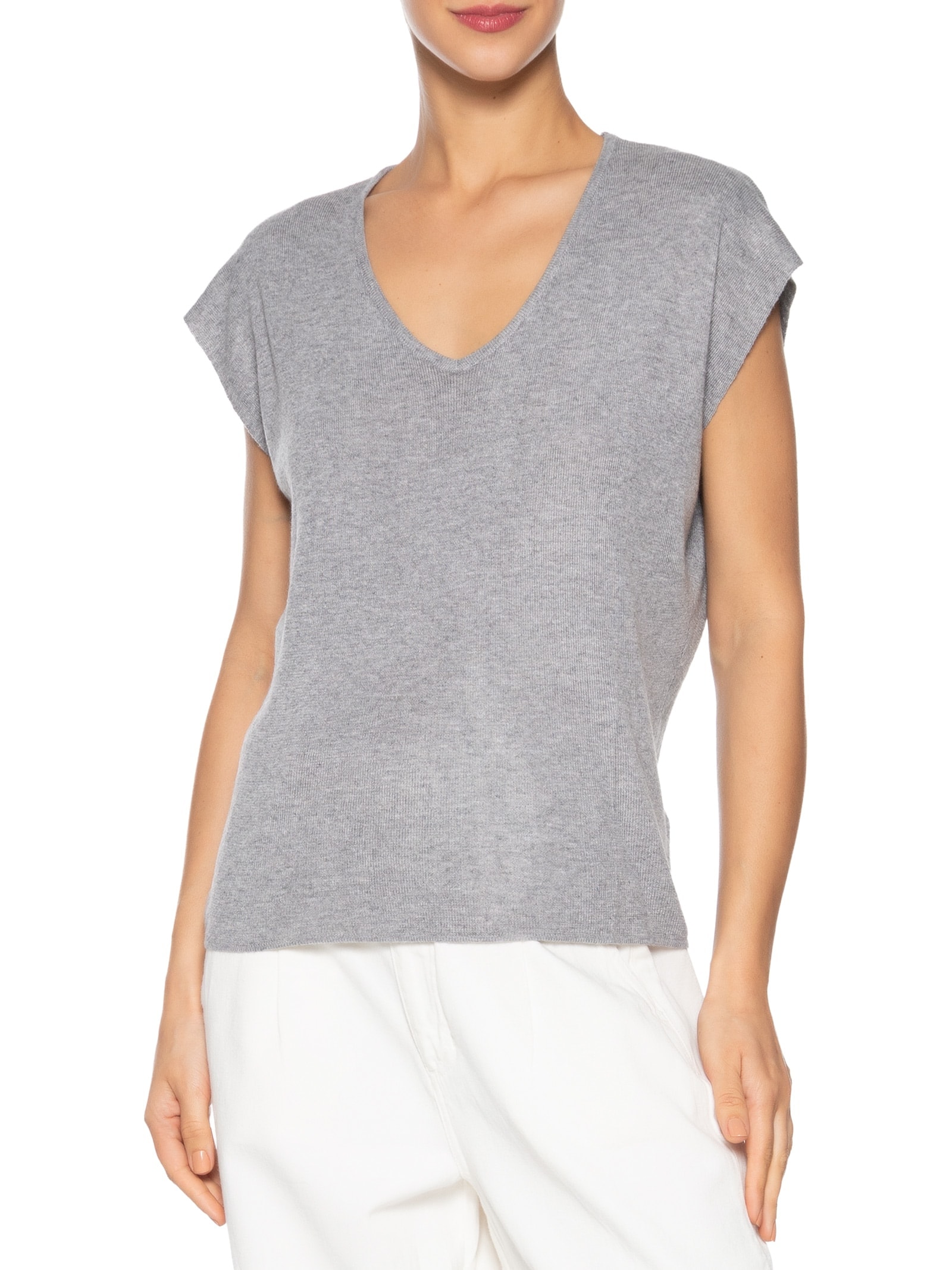 Blusa Feminina Tricot Sem Manga Oversized Cinza Basiq