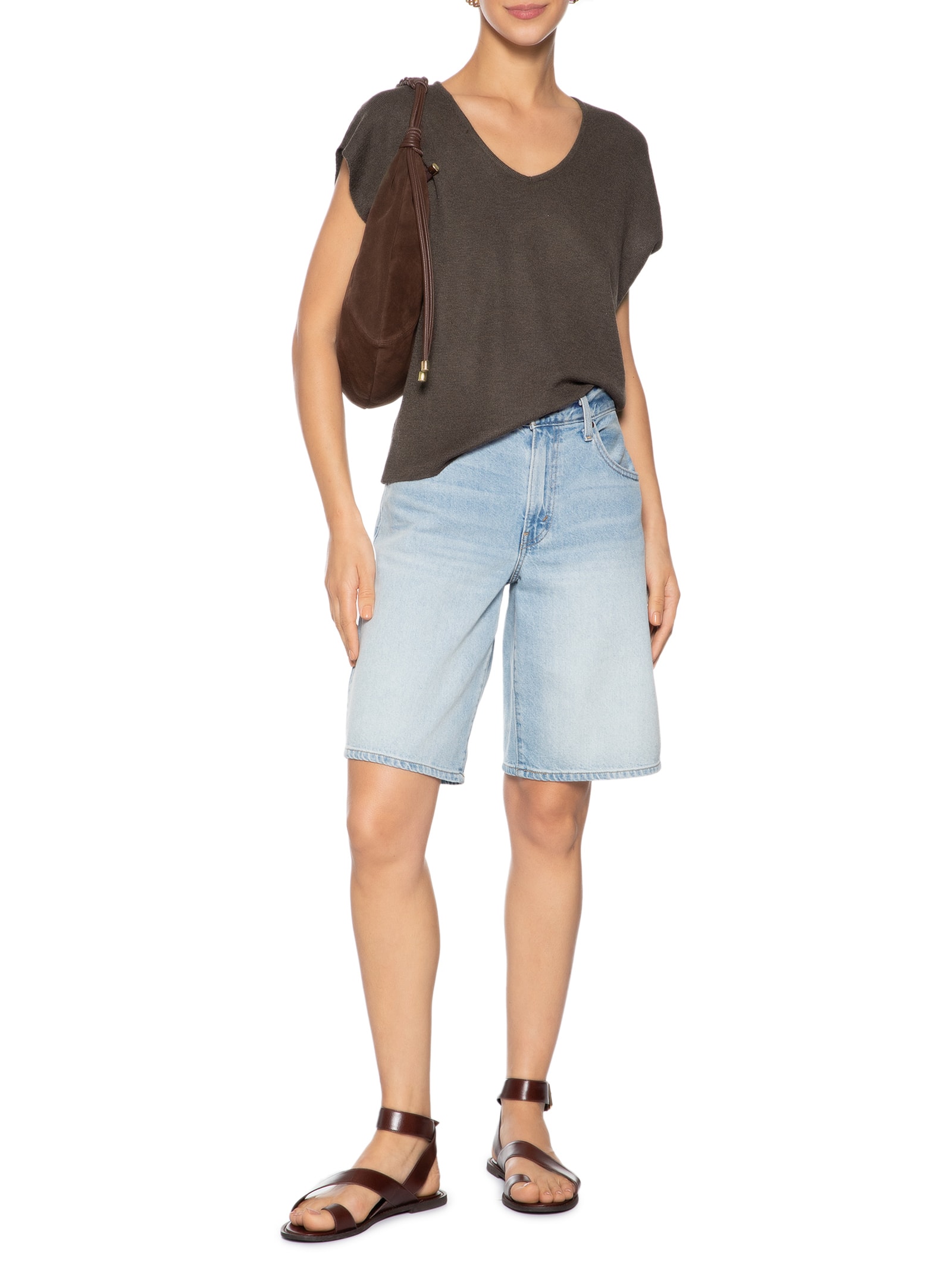 Blusa Feminina Tricot Sem Manga Oversized Marrom Basiq
