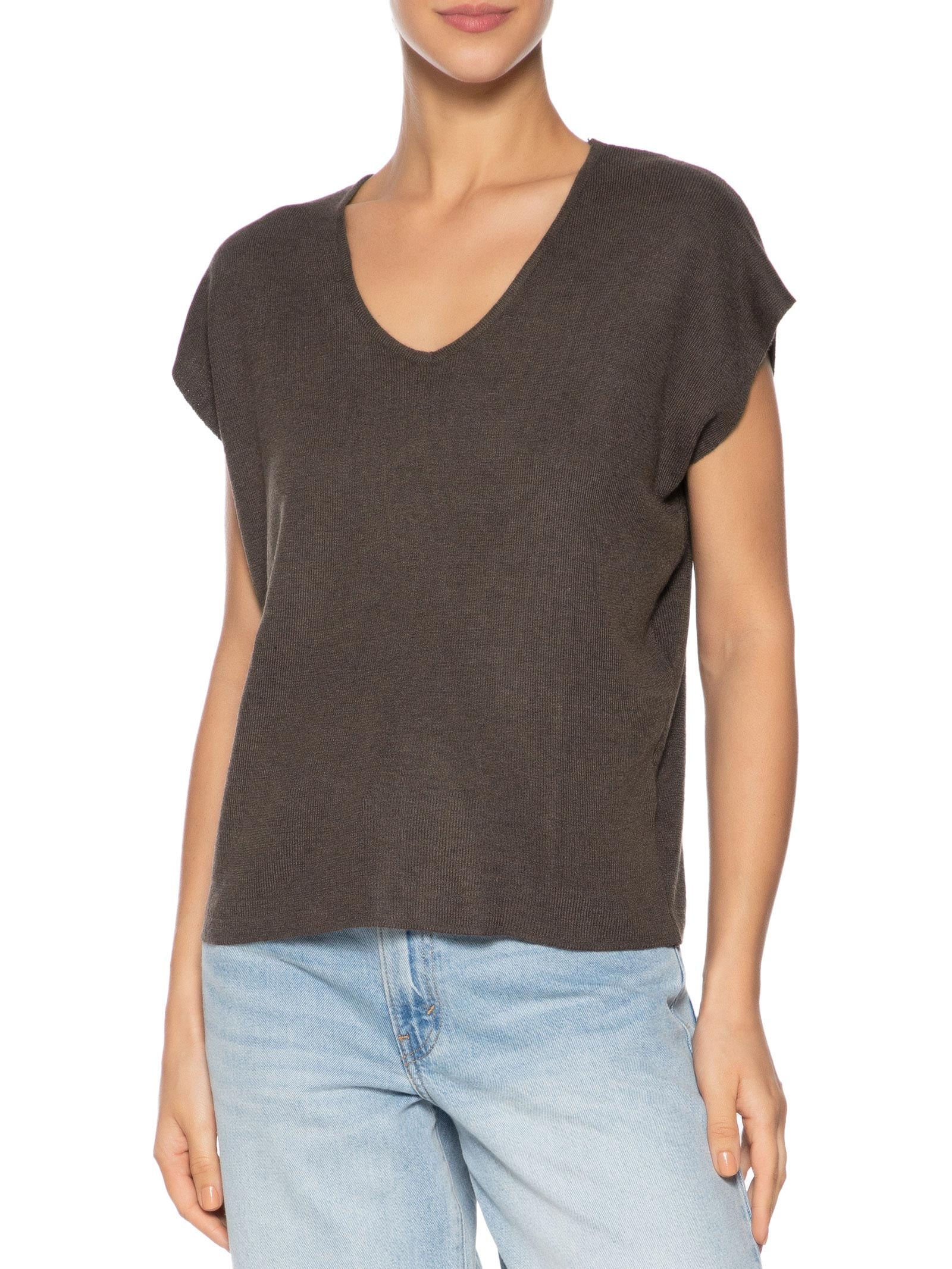 Blusa Feminina Tricot Sem Manga Oversized Marrom Basiq
