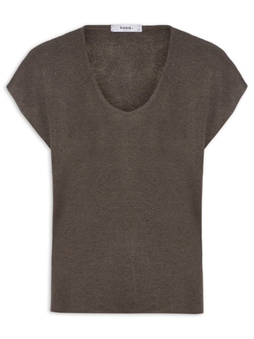 Blusa Feminina Tricot Sem Manga Oversized – Marrom