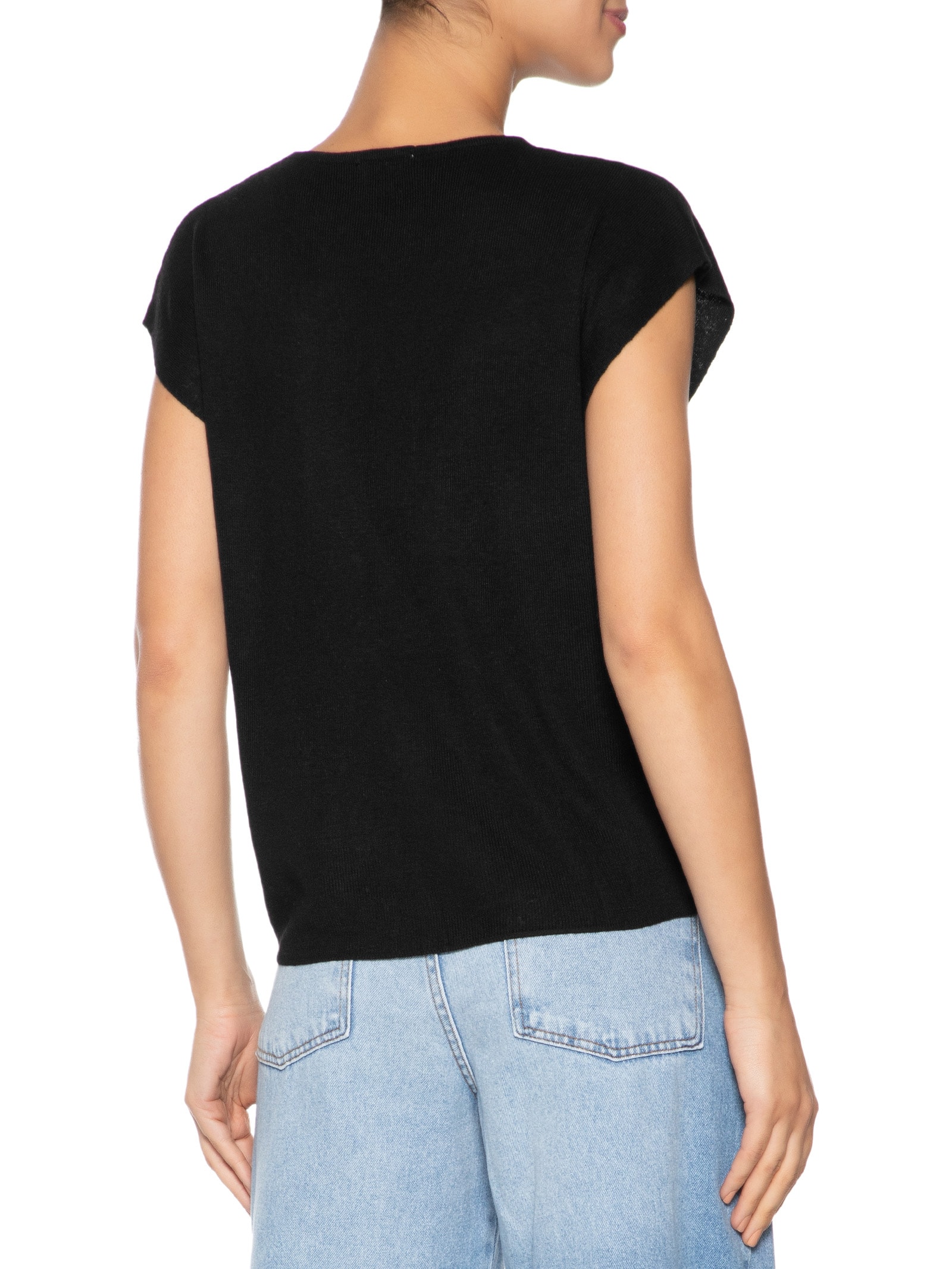 Blusa Feminina Tricot Sem Manga Oversized Preto Basiq