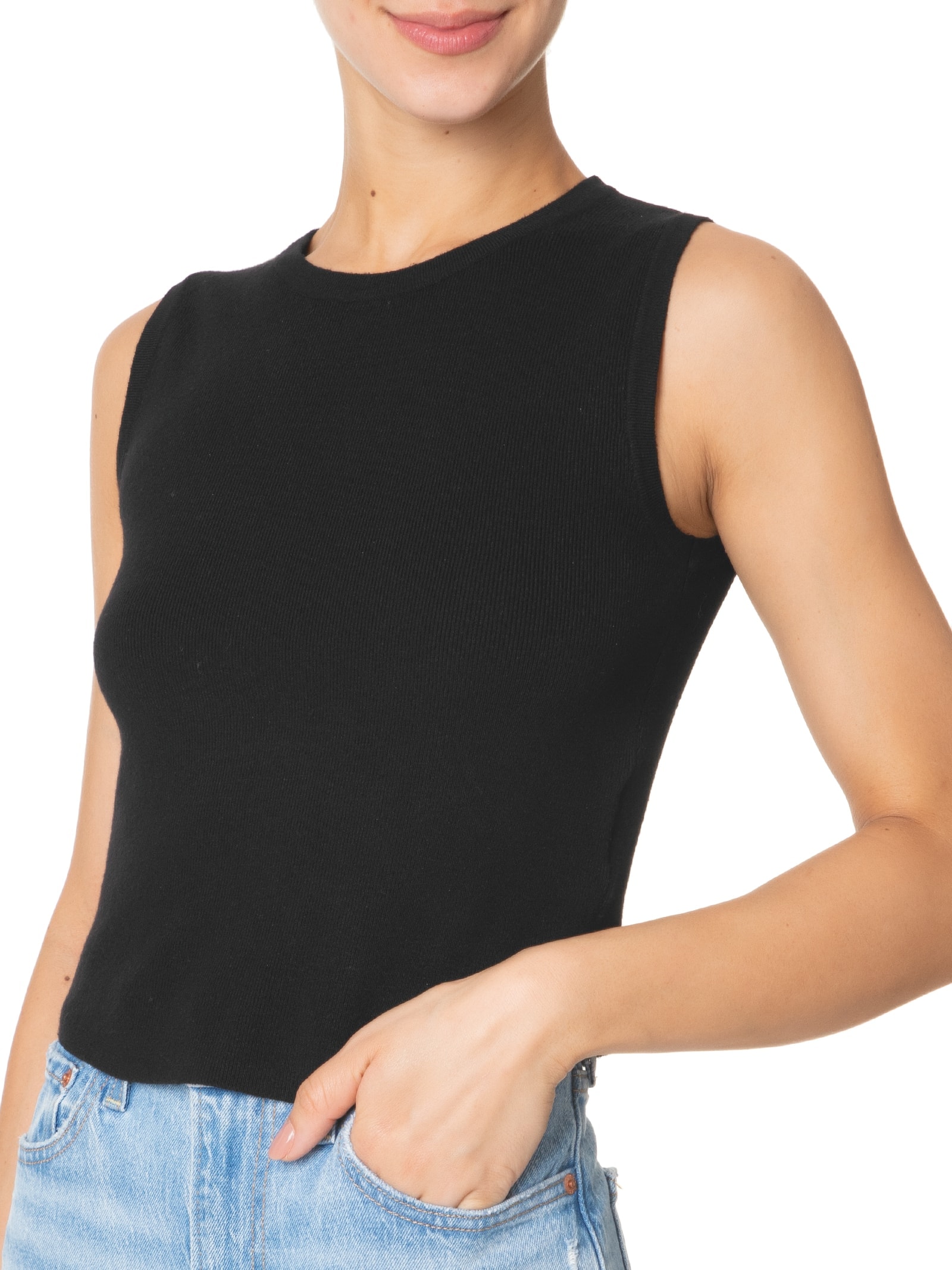 Blusa Feminina Tricot Sem Manga Preto Basiq