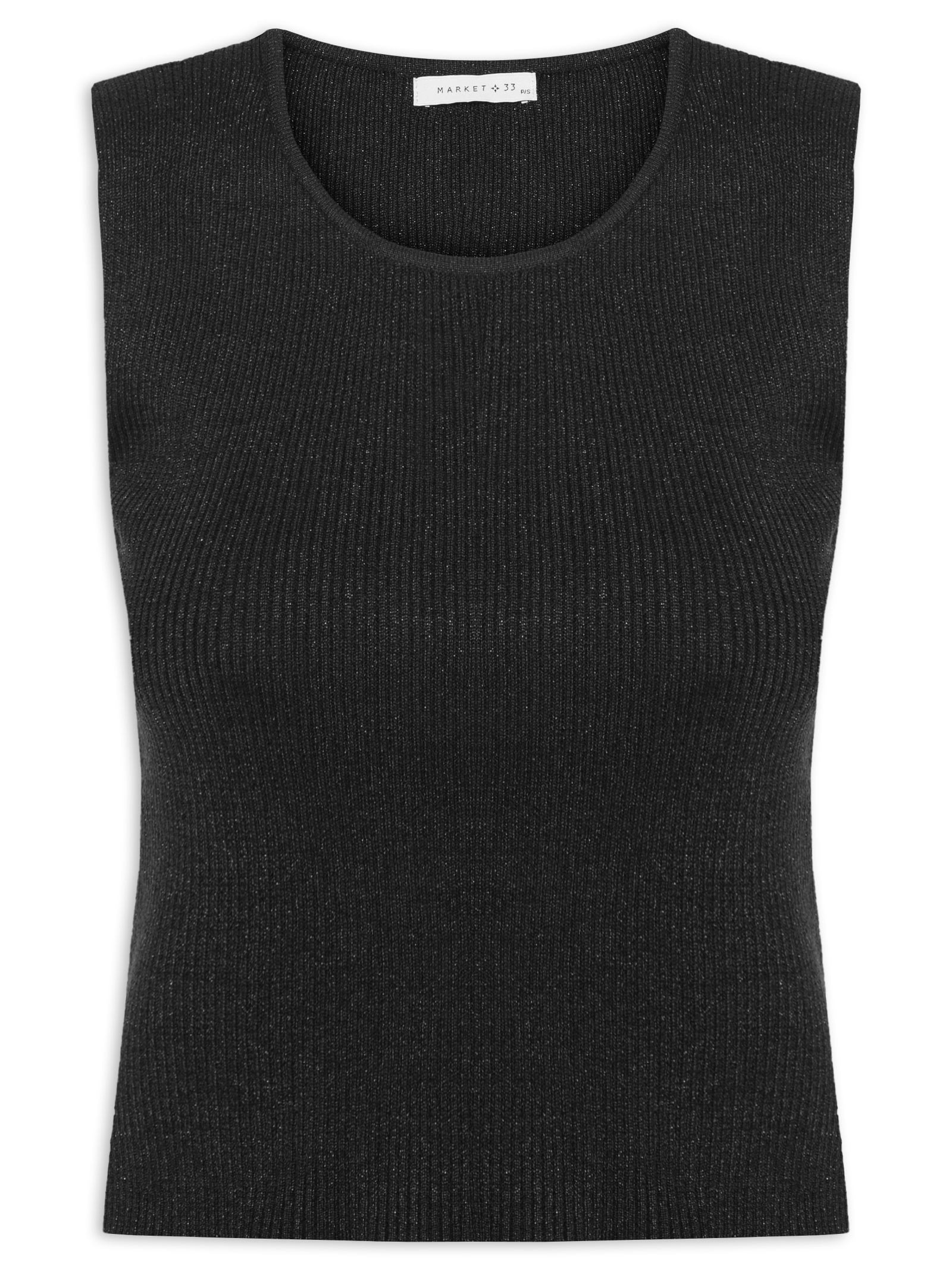 Blusa Feminina Tricot Sem Manga Preto Market 33