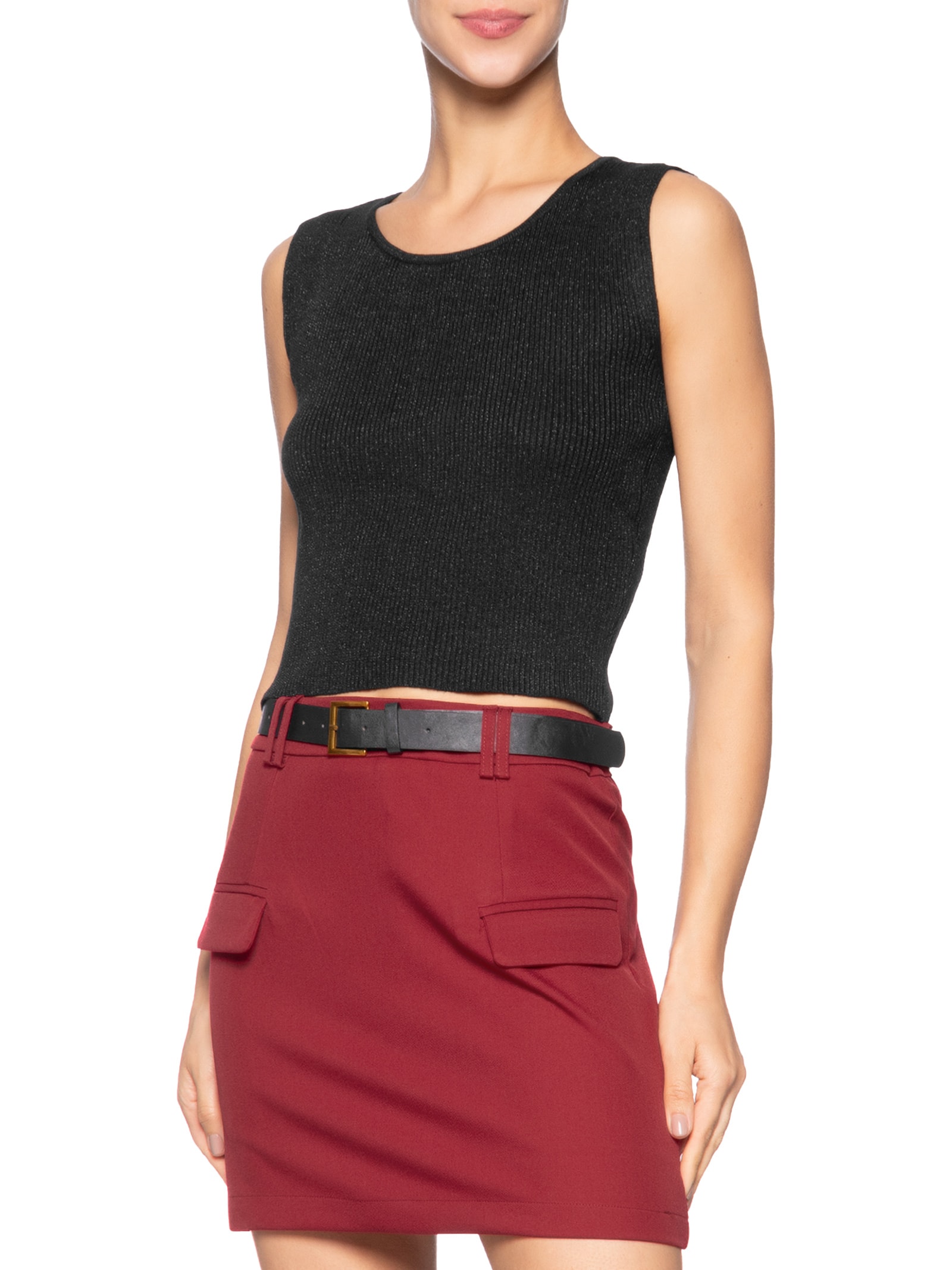 Blusa Feminina Tricot Sem Manga Preto Market 33