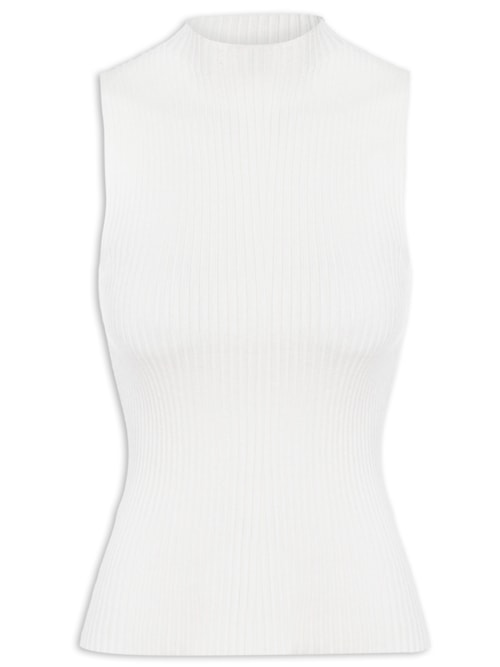 Blusa Feminina Tricot Sem Mangas Com Gola Alta – Branco
