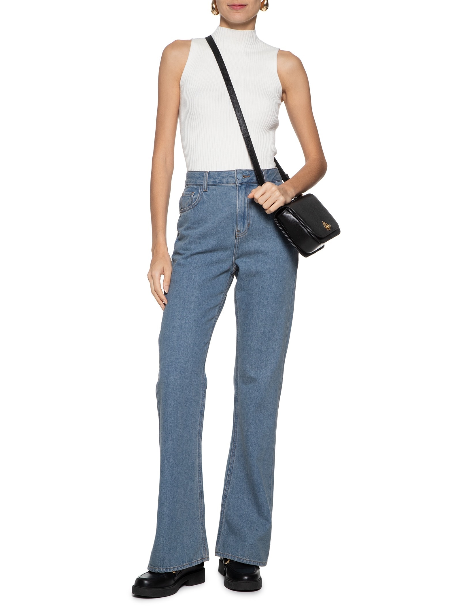 Blusa Feminina Tricot Sem Mangas Com Gola Alta Branco Basiq