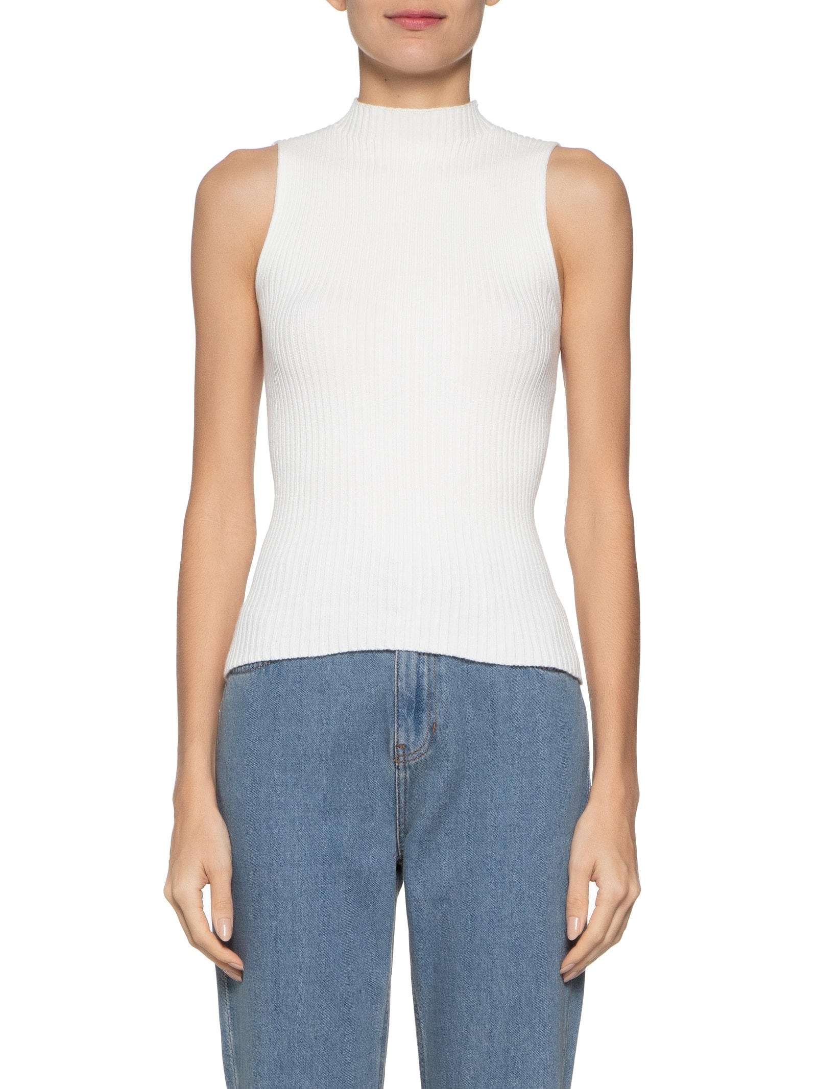 Blusa Feminina Tricot Sem Mangas Com Gola Alta Branco Basiq