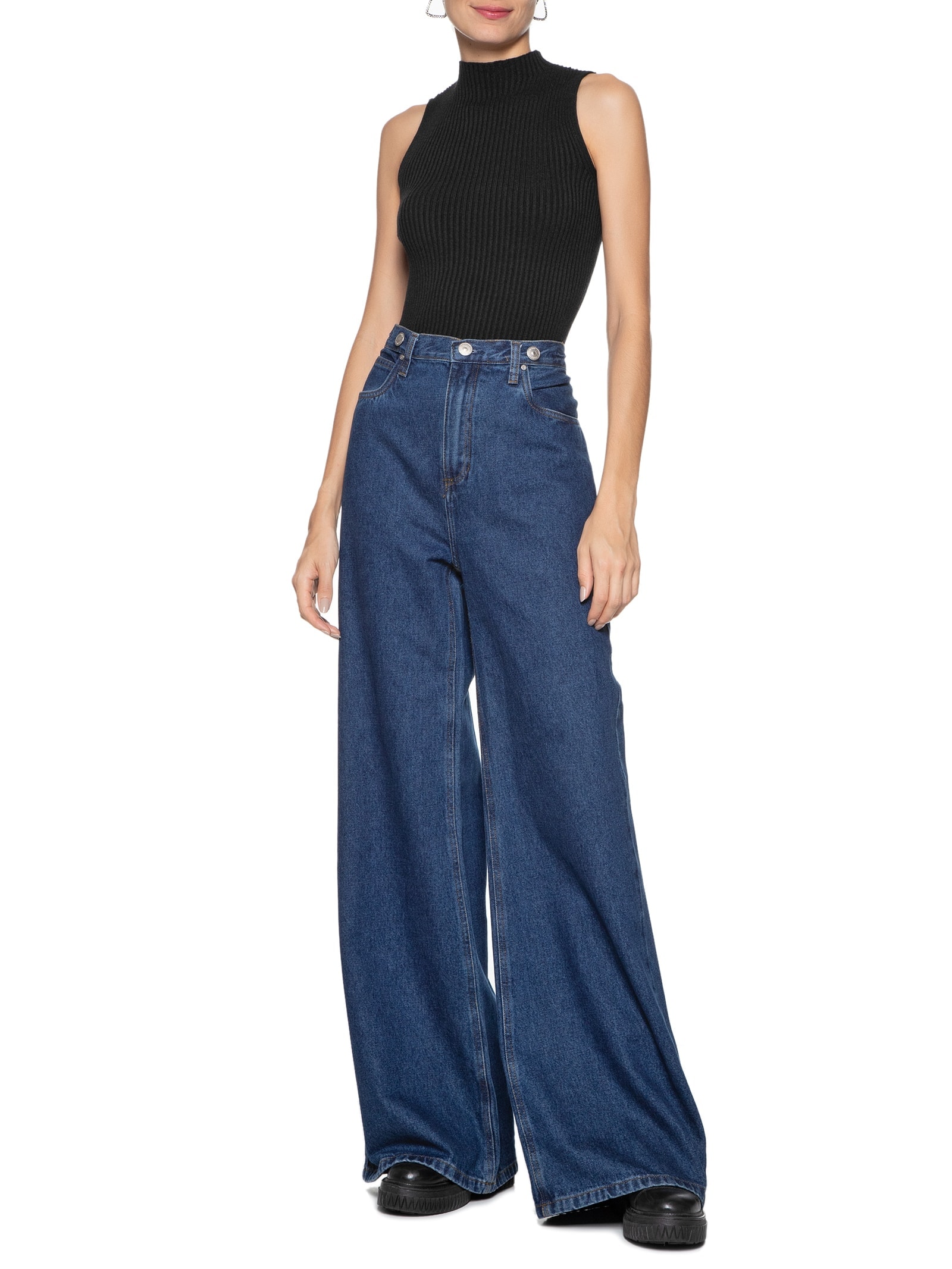 Blusa Feminina Tricot SM Com Gola Alta Preto Basiq