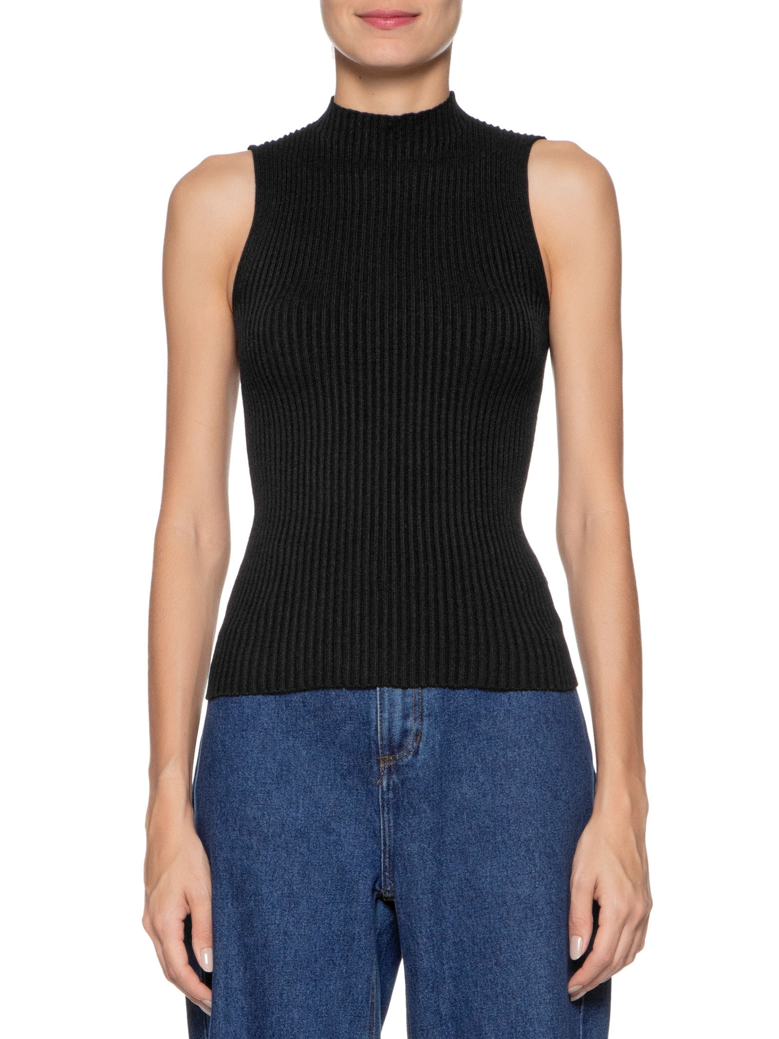 Blusa Feminina Tricot SM Com Gola Alta Preto Basiq