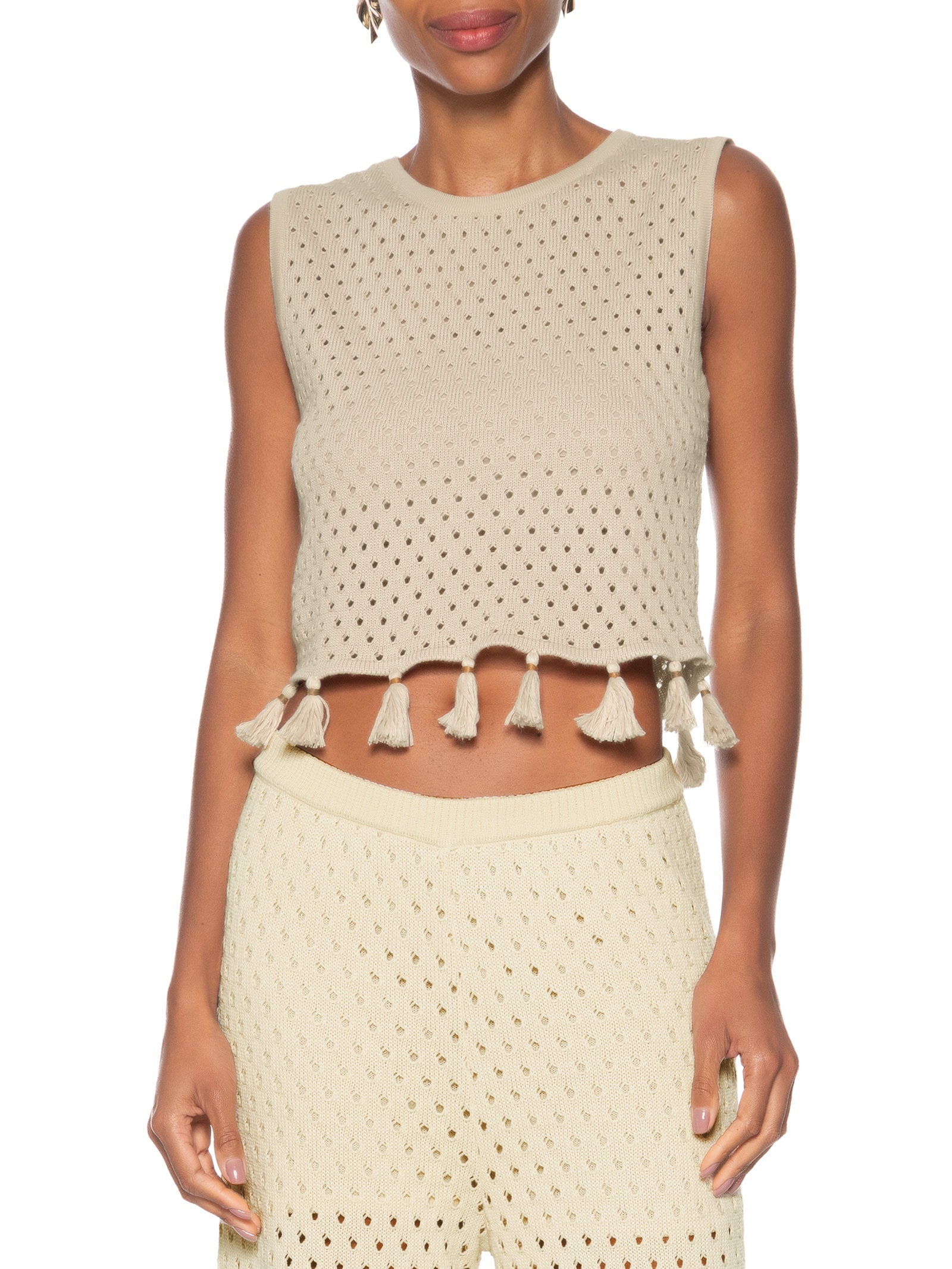 Blusa Feminina Tricot Tássel Bege Cacay