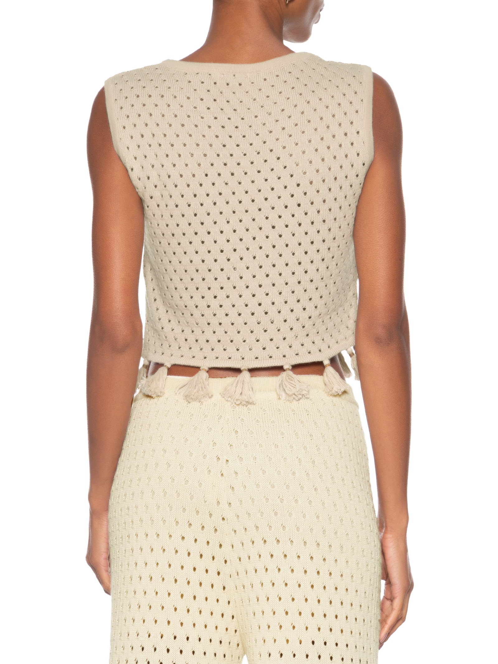 Blusa Feminina Tricot Tássel Bege Cacay