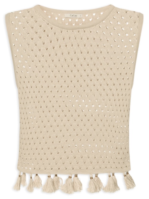 Blusa Feminina Tricot Tássel - Bege