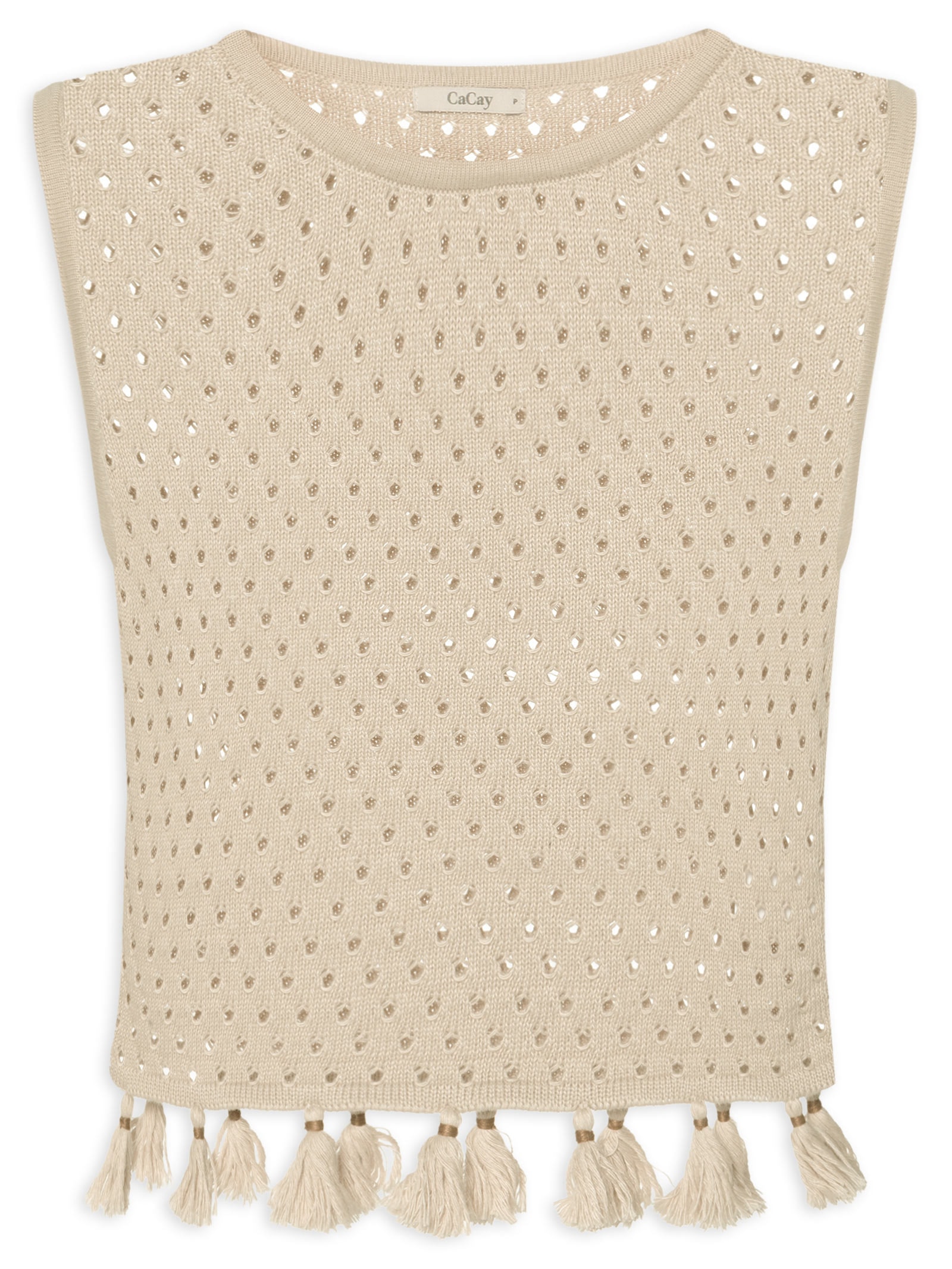 Blusa Feminina Tricot Tássel Bege Cacay