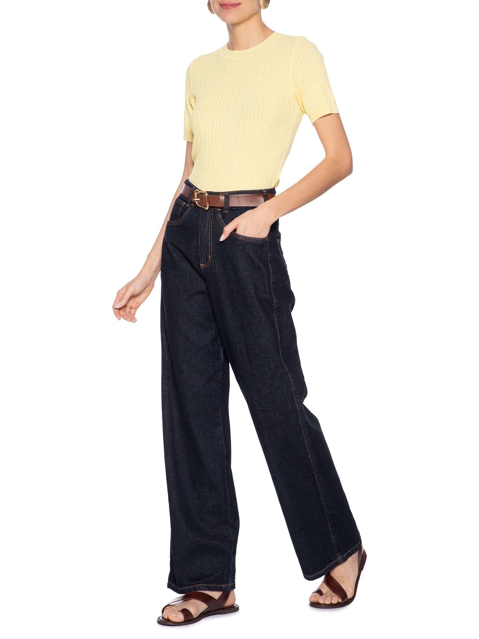 Blusa Feminina Tricot Texturizada Amarelo Basiq