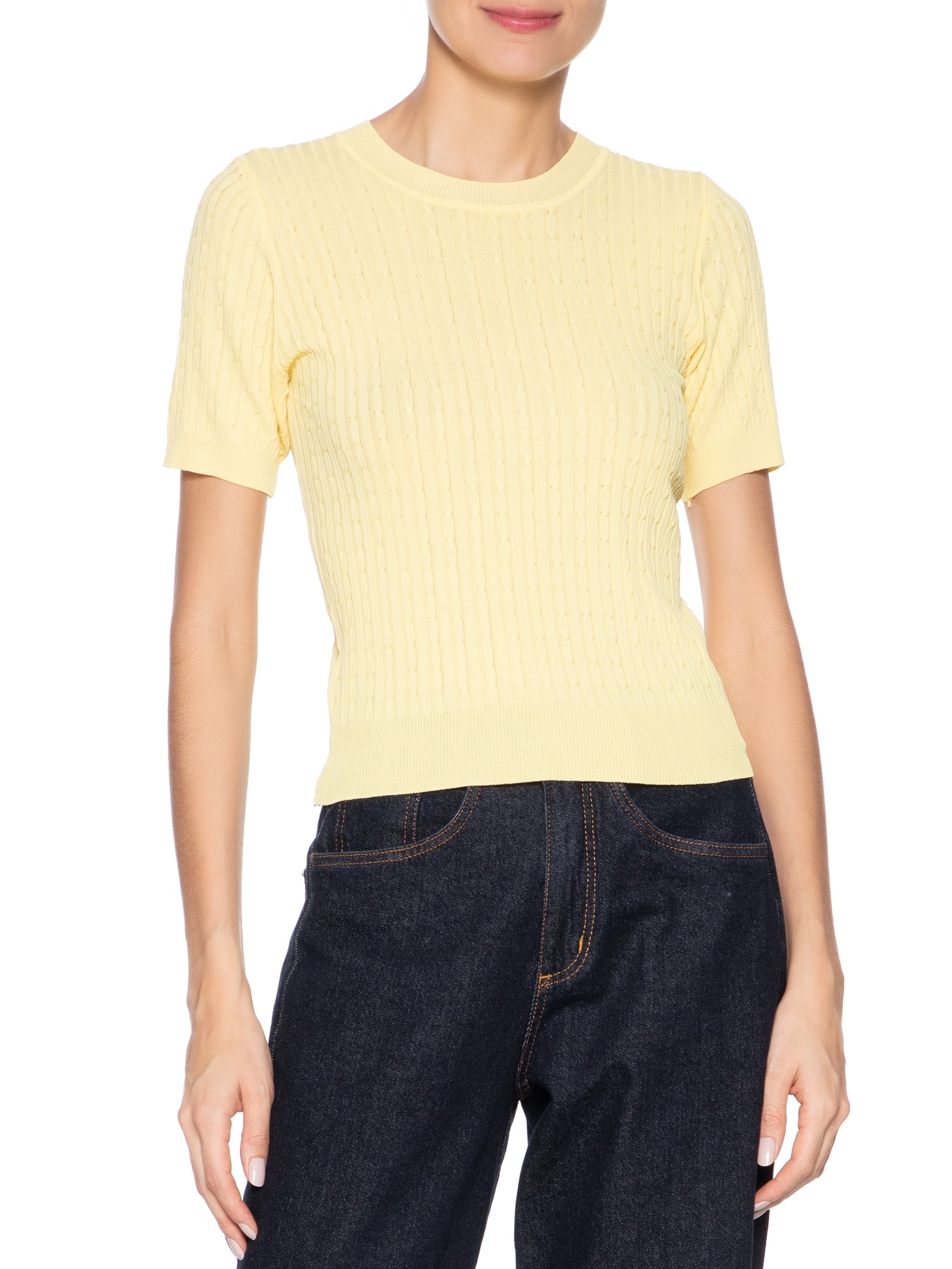 Blusa Feminina Tricot Texturizada Amarelo Basiq