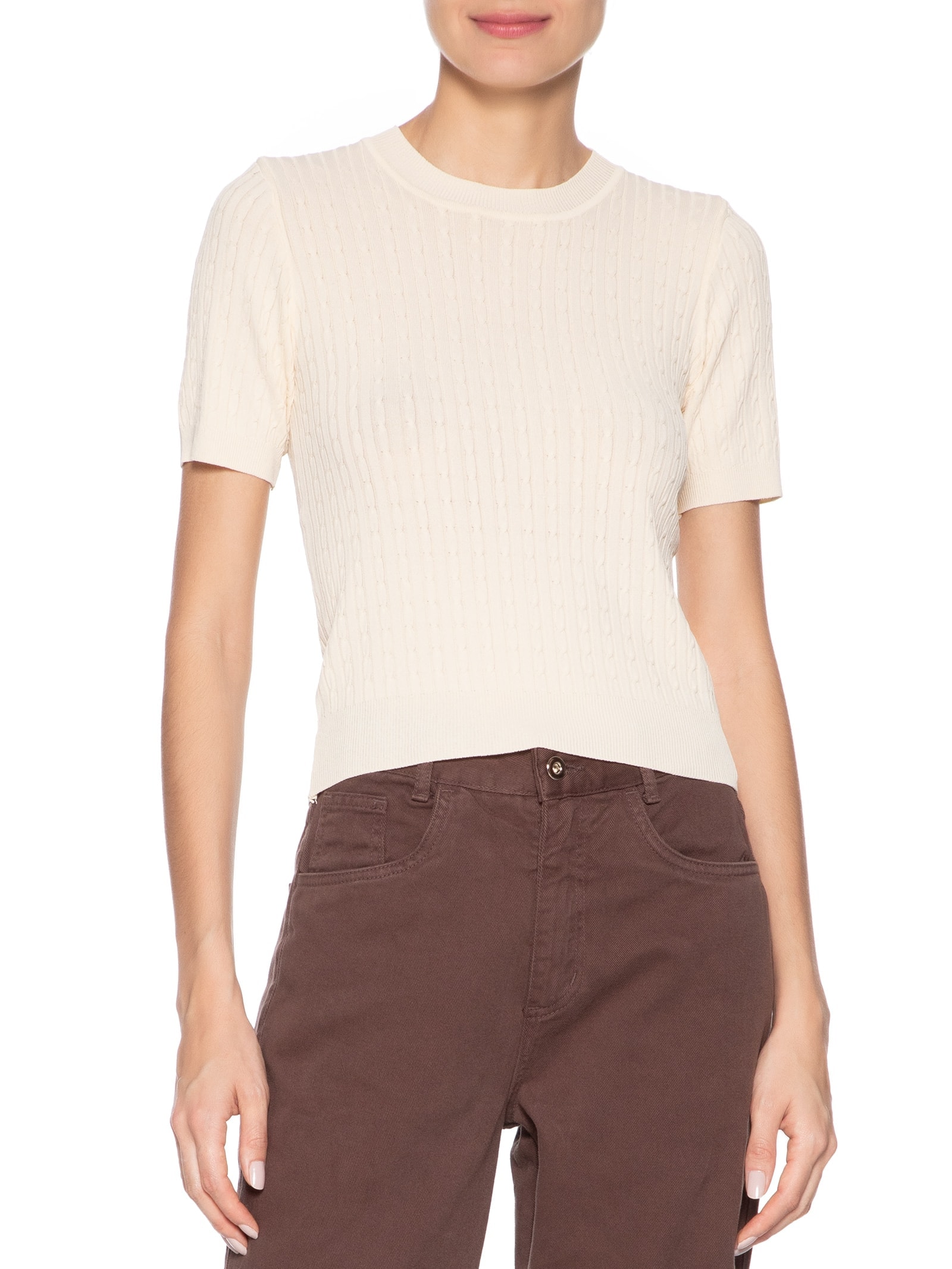 Blusa Feminina Tricot Texturizada Bege Basiq