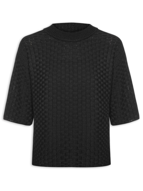 Blusa Feminina Tricot Texturizada Manga Curta – Preto