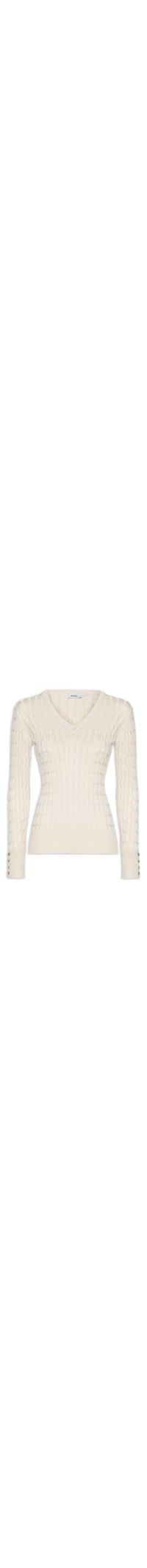 Blusa Feminina Tricot Texturizado Gola V - Off White