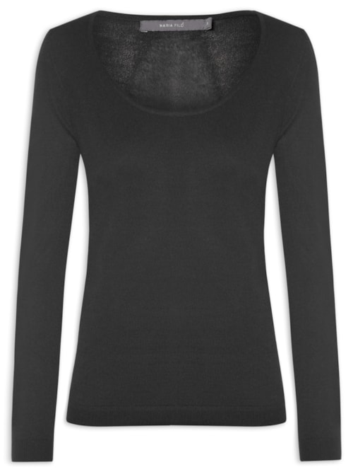 Blusa Feminina Tricot Transparência Decotada – Preto