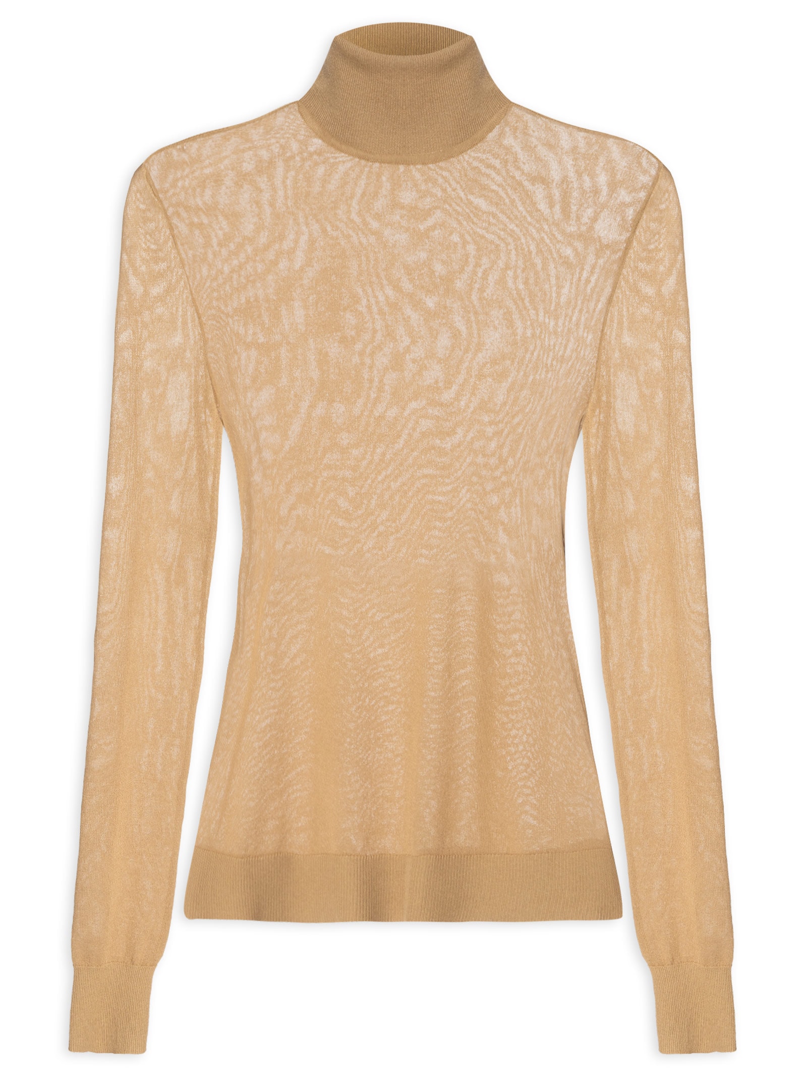 Blusa Feminina Tricot Transparência Gola Alta Bege Maria Filó