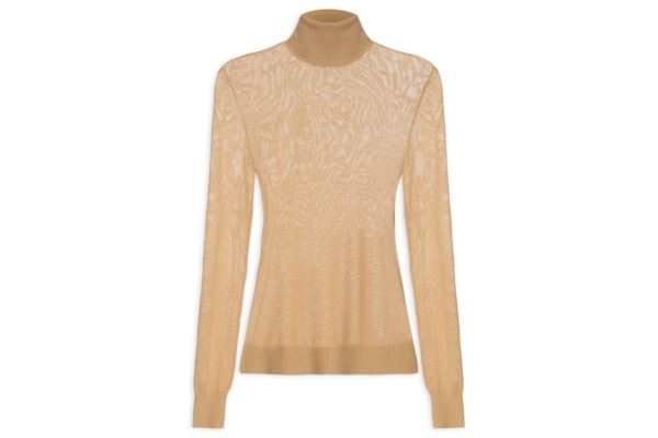 Blusa Feminina Tricot Transparência Gola Alta - Bege