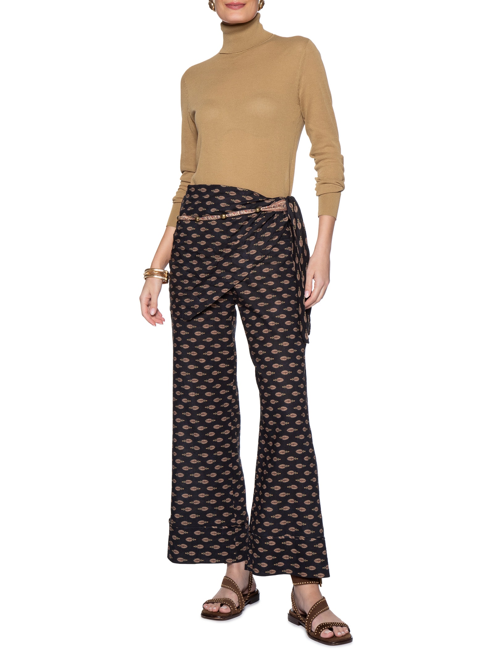 Blusa Feminina Tricot Transparência Gola Alta Bege Maria Filó