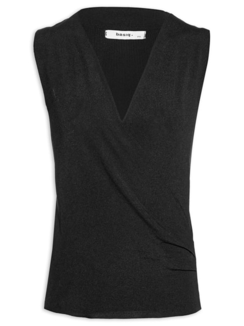 Blusa Feminina Tricot Transpassada – Preto