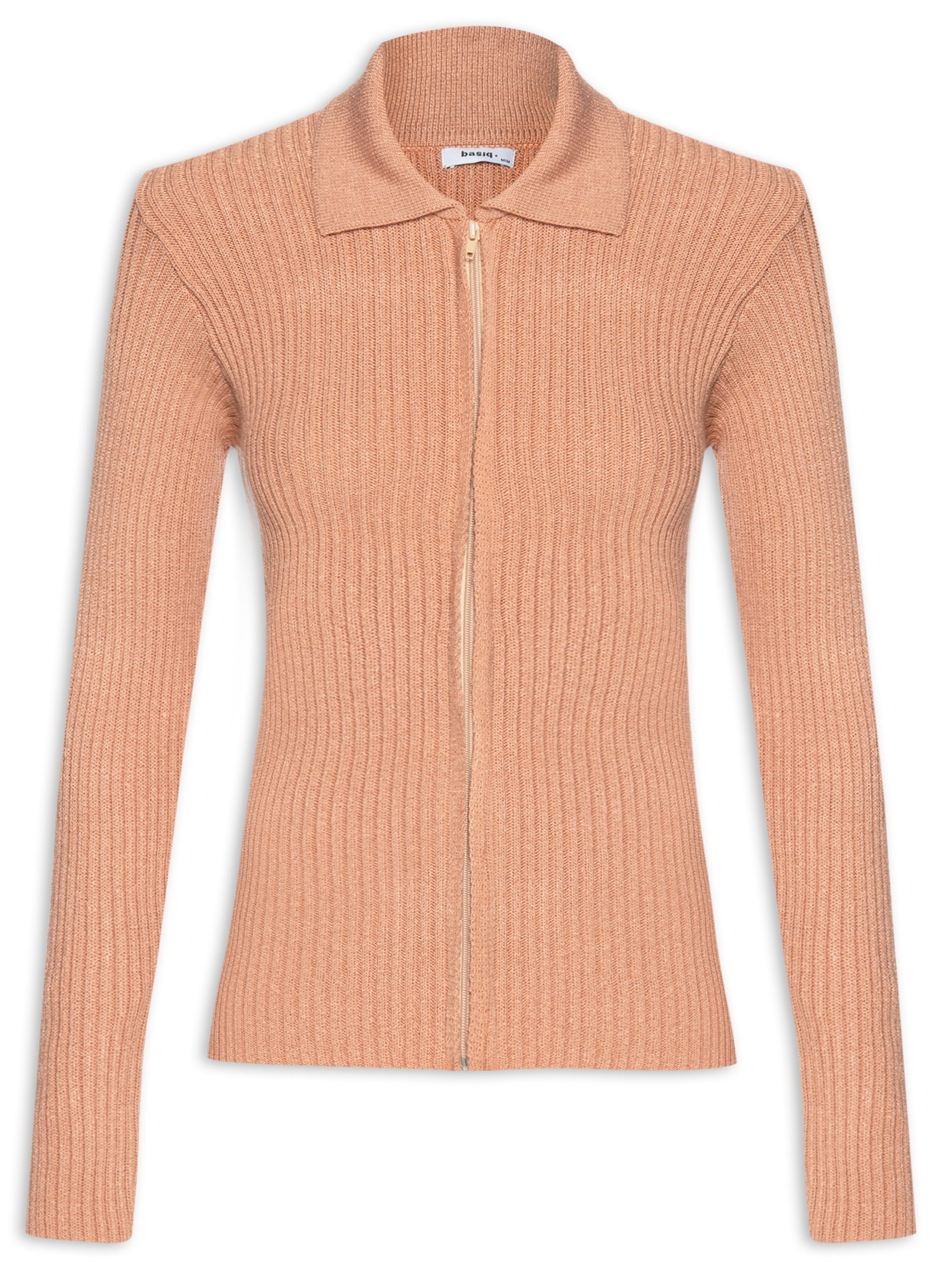 Blusa Feminina Tricot Zíper Gola Esporte Bege Basiq