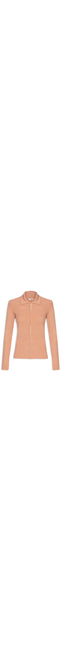 Blusa Feminina Tricot Zíper Gola Esporte - Bege