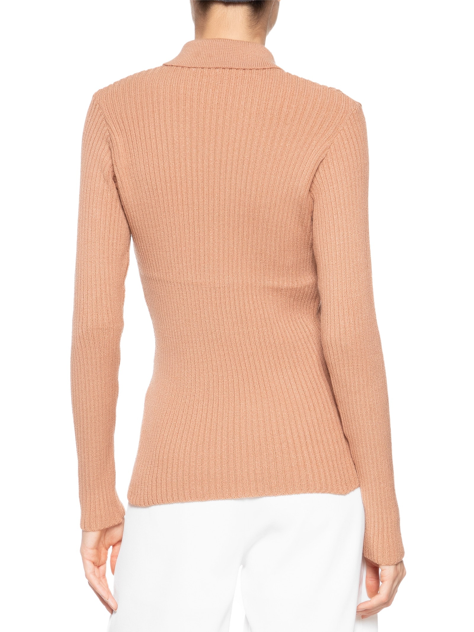 Blusa Feminina Tricot Zíper Gola Esporte Bege Basiq