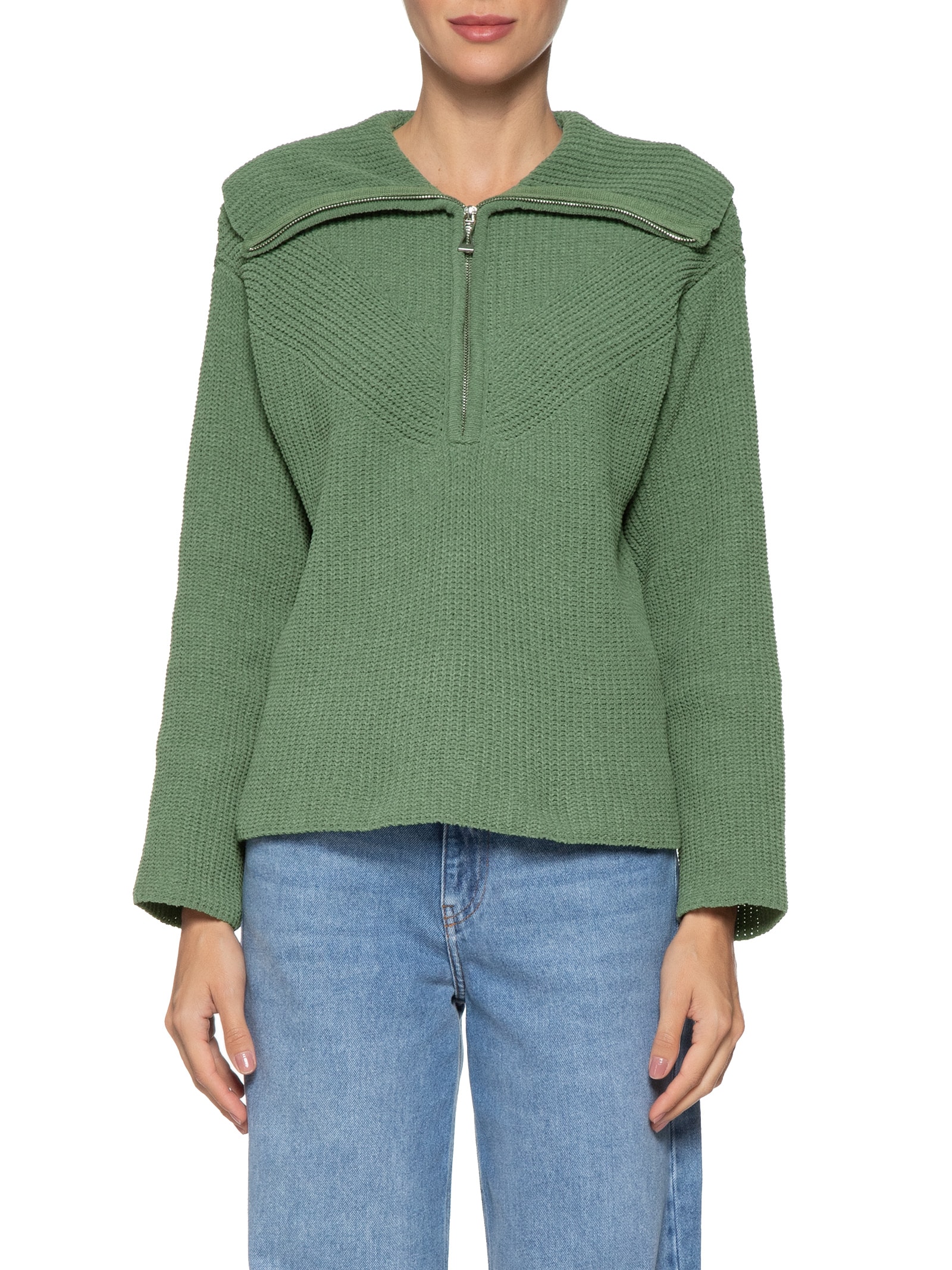 Blusa Feminina Tricot Zíper - Verde - Shoulder