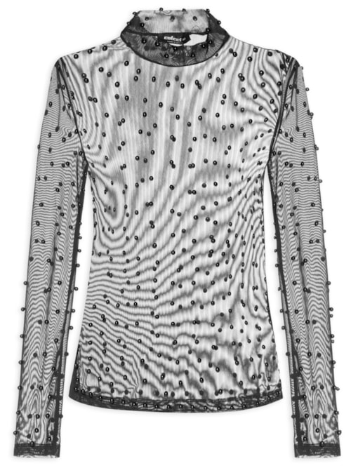 Blusa Feminina Tule com Aplicação – Preto