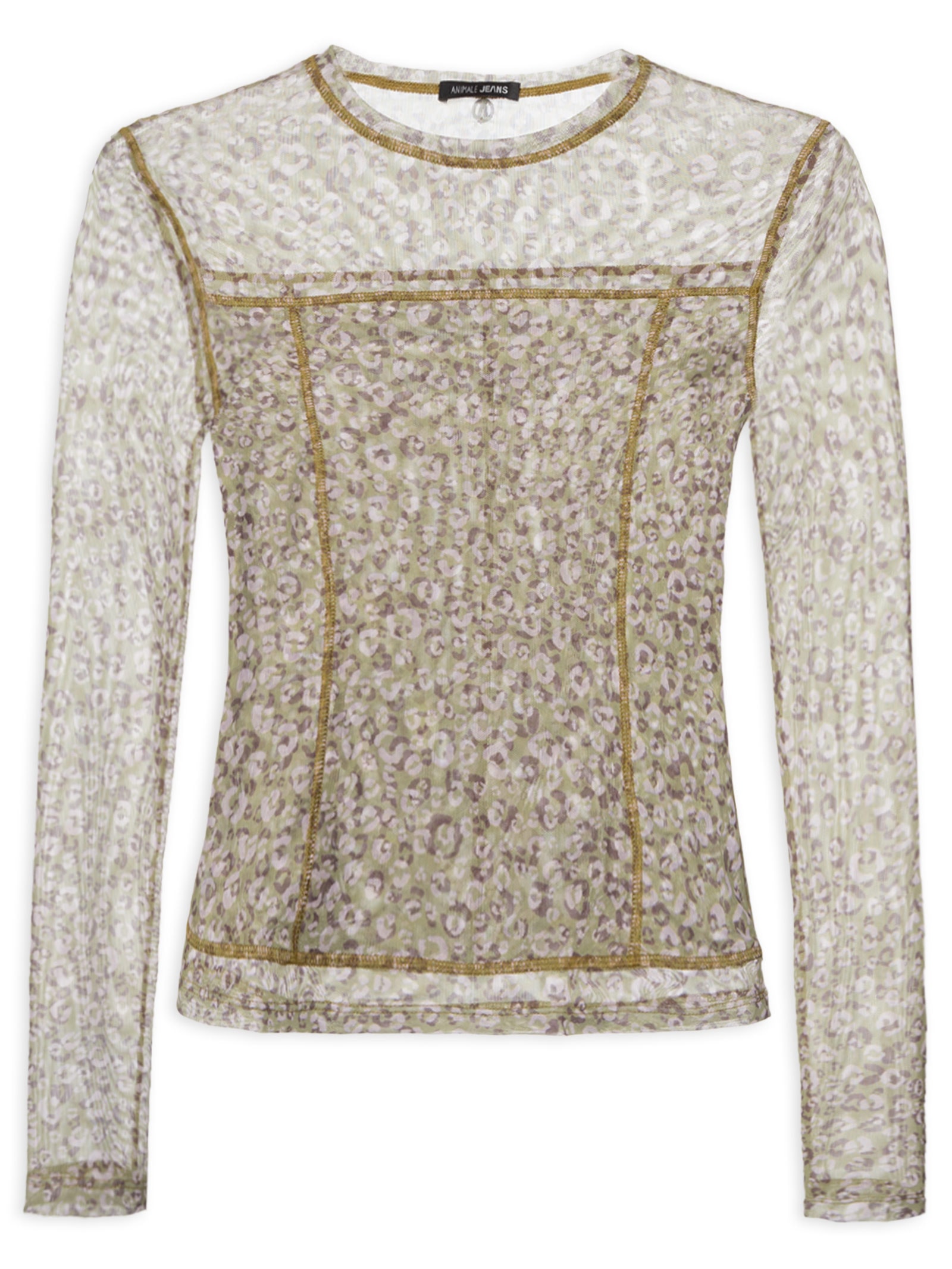 Blusa Feminina Tule Estampa Onça Duo Oasis e Mink Verde Animale Jeans